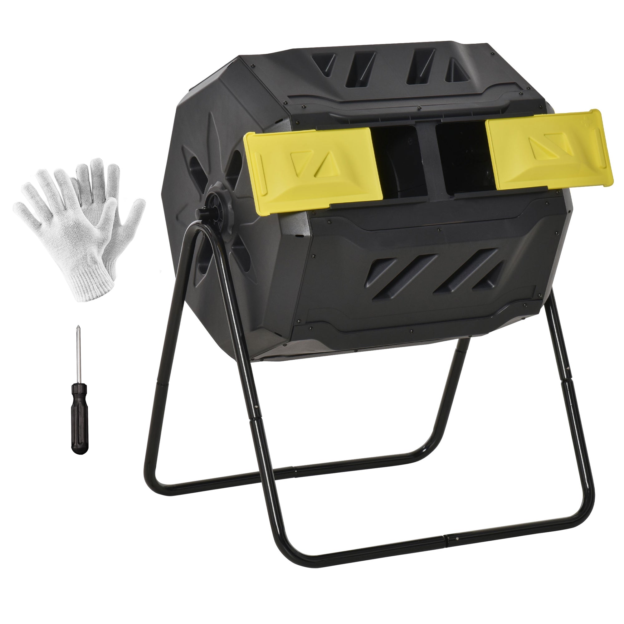 Tumbling Compost Bin Outdoor 360° Dual Chamber Rotating Composter 43 Gallon