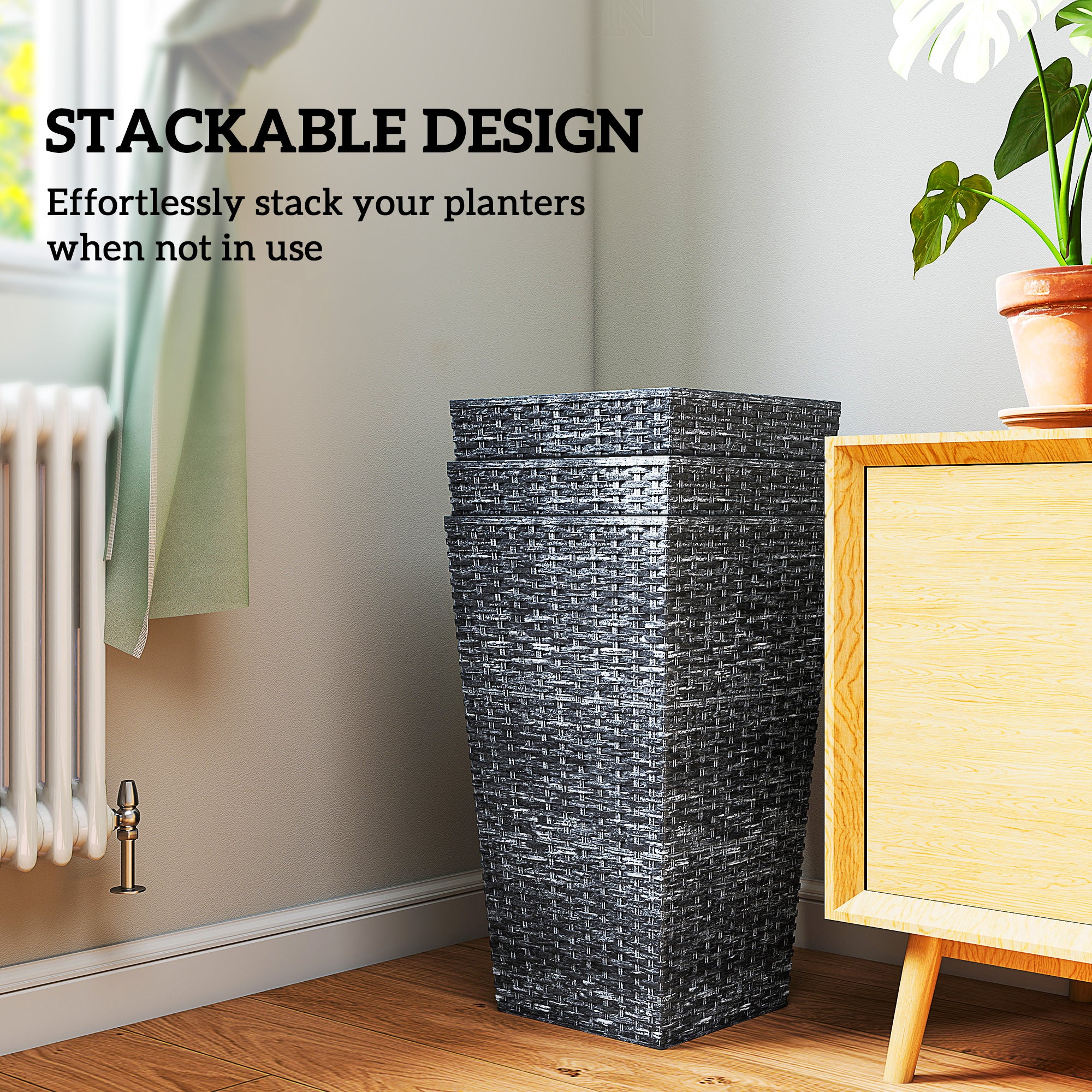 Set of 3 Tall Planters with Drainage Hole, 24" Outdoor Flower Plant Pots, Indoor Planters for Porch, Front Door, Entryway, Patio and Deck