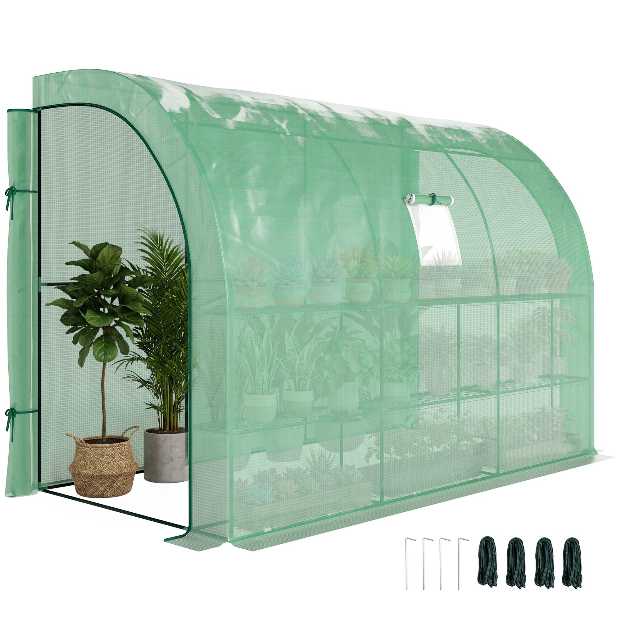 10' x 5' x 7' Outdoor Walk-In Greenhouse, Plant Nursery with Zippered Doors, PE Cover and 3 Wire Shelves