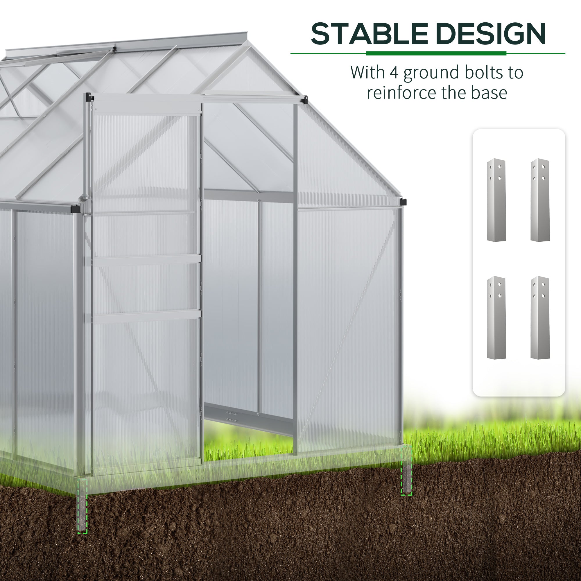 8' x 6' Aluminum Outdoor Greenhouse, Polycarbonate Walk-in Garden Greenhouse Kit with Adjustable Roof Vent, Rain Gutter and Sliding Door for Winter, Silver