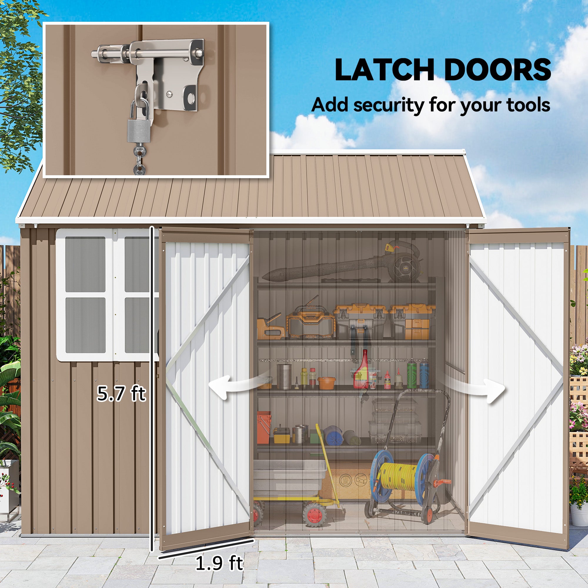 8' x 5.5' Metal Garden Storage Shed, Extra Large Outdoor Tool Storage House w/Lockable Doors, Window, Air Vents
