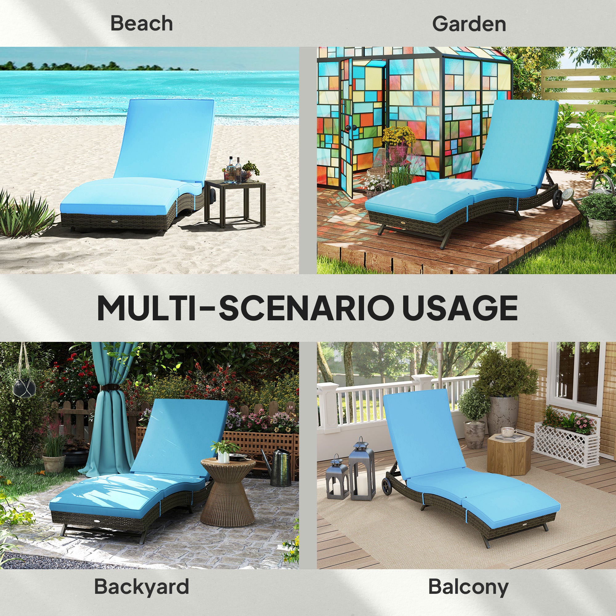 Patio Wicker Chaise Lounge Chair, Outdoor PE Rattan Sun lounger with Adjustable Backrest and 2 Wheels