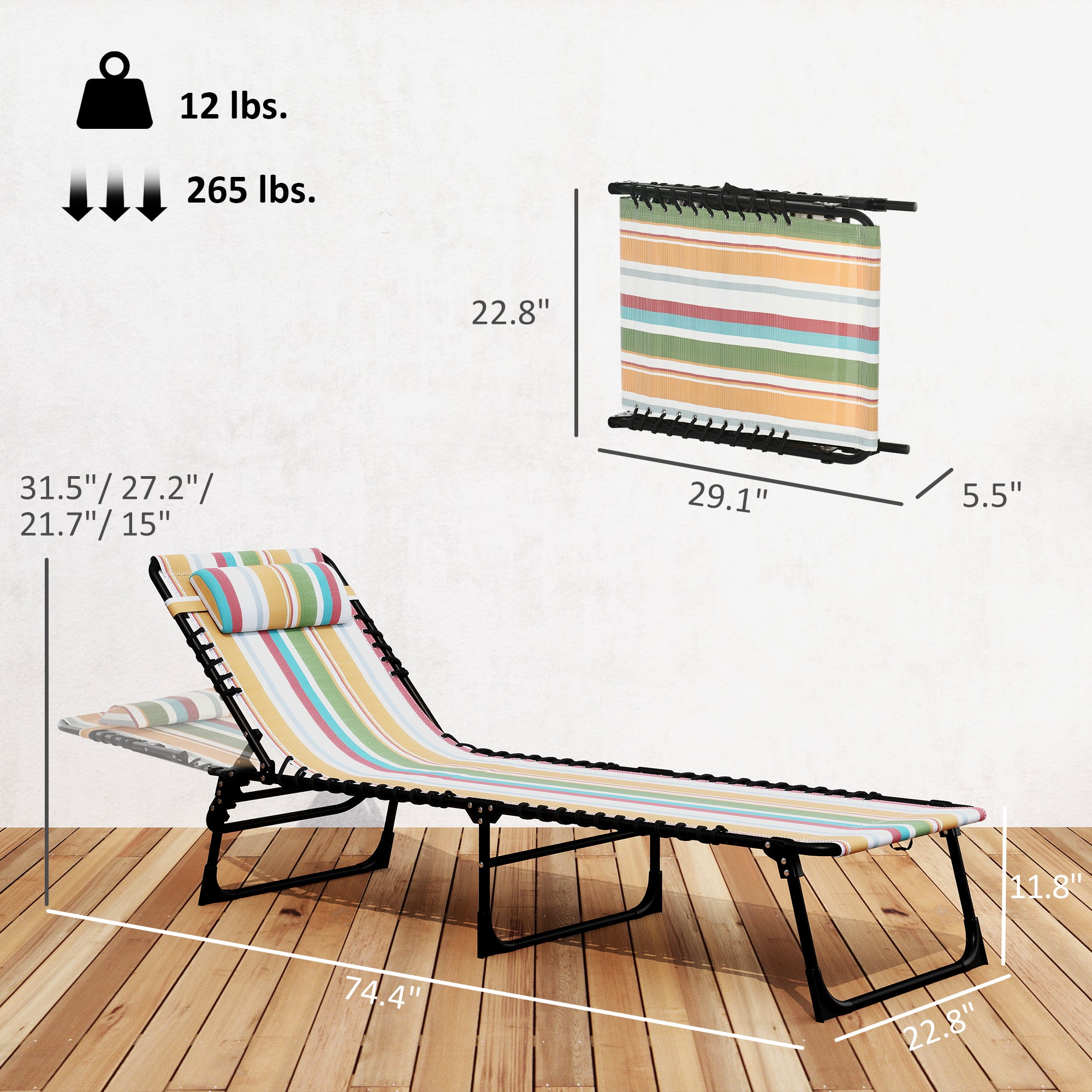 Foldable Chaise Lounge, 3-Position Reclining Back, Portable design and Breathable Mesh for Poolside, Camping, Hiking