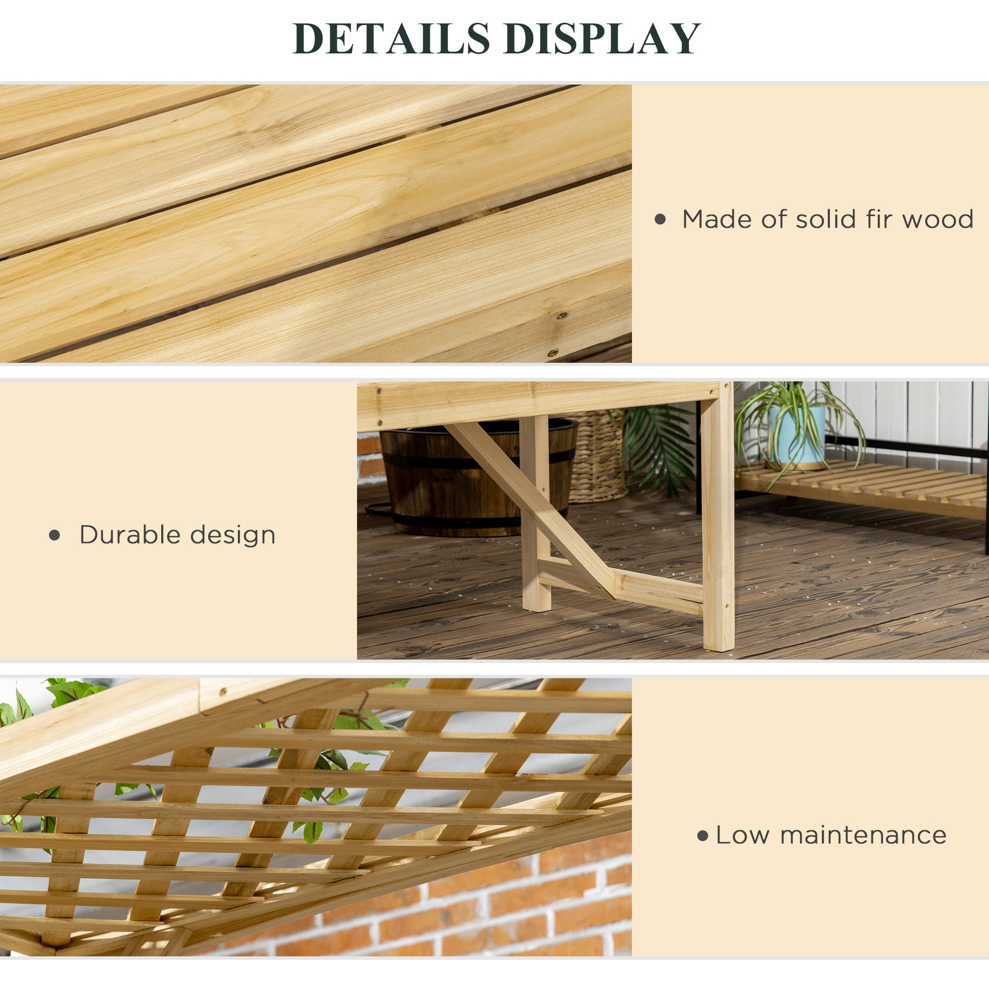 Patio Garden Bench, Wooden Bench, Outdoor Bench for Vines/Climbing Plants