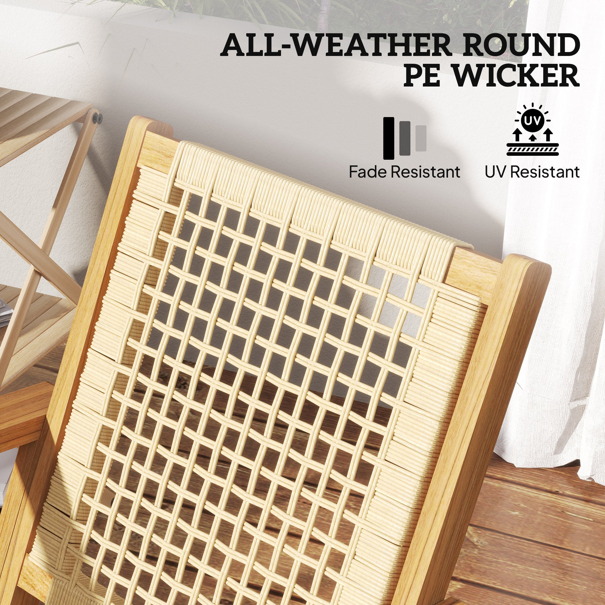 Outdoor Lawn Rocking Chair Set of 2, Acacia Wood Patio Rocking Chairs with Wicker Back and Seat for Garden, Khaki