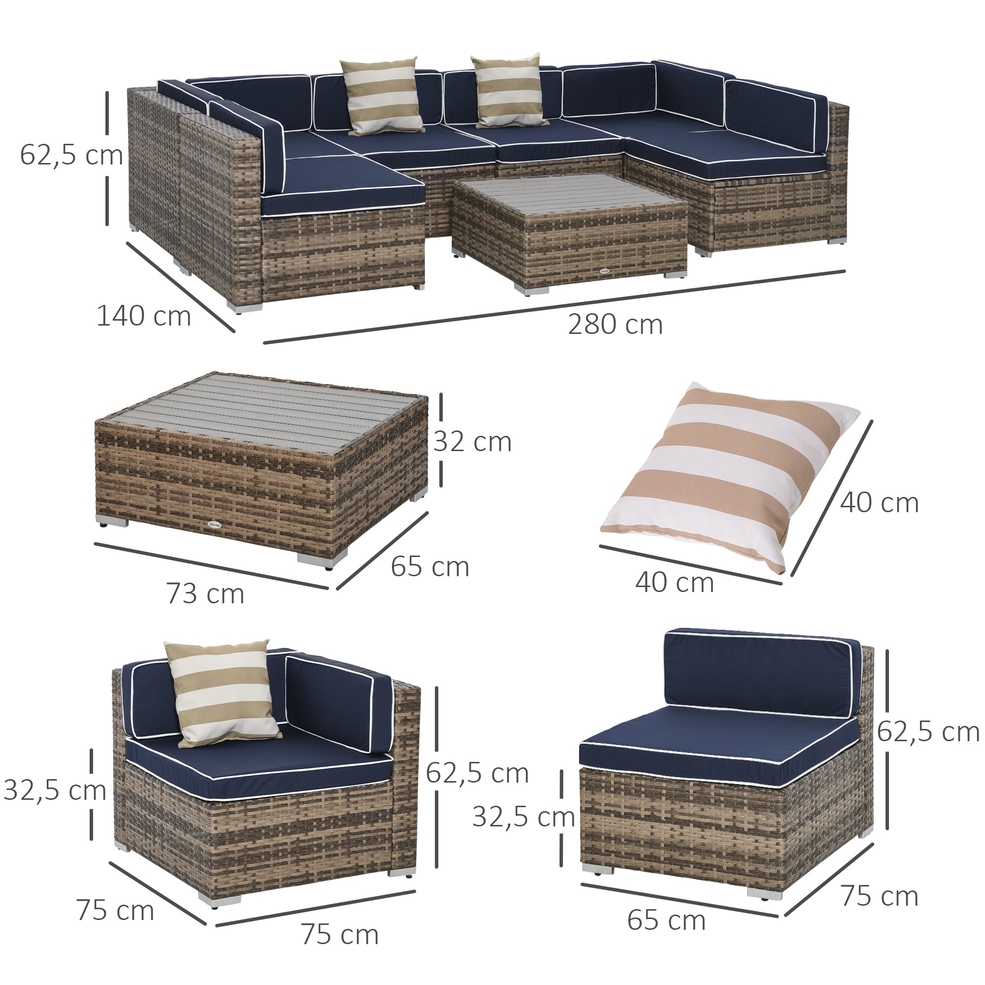 Modern Rattan Patio Furniture Set, 7-Piece Outdoor Wicker Sofa Set with Cushions for Home & Family Gatherings