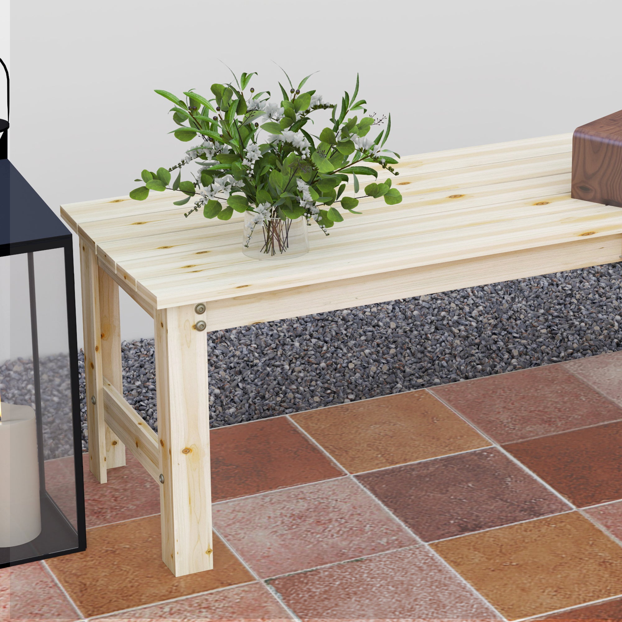 2-Seat Wood Garden Bench, Patio Bench Outdoor Bench with Slatted Seat, Backless Front Porch Bench for Park, Garden, Poolside, Deck