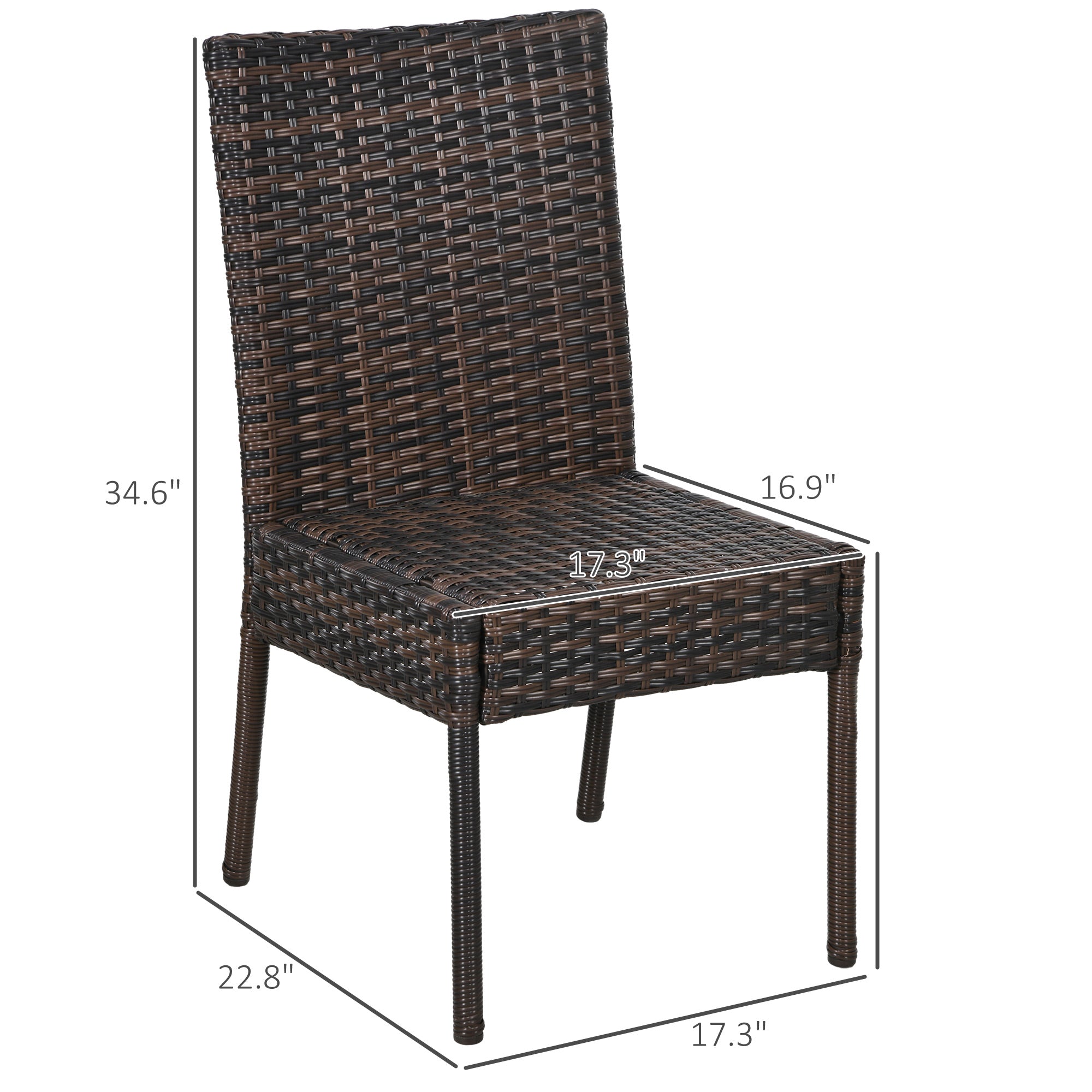 4 PE Rattan Outdoor Dining Chairs with Cushions, Patio Wicker Dining Chairs with Backrest