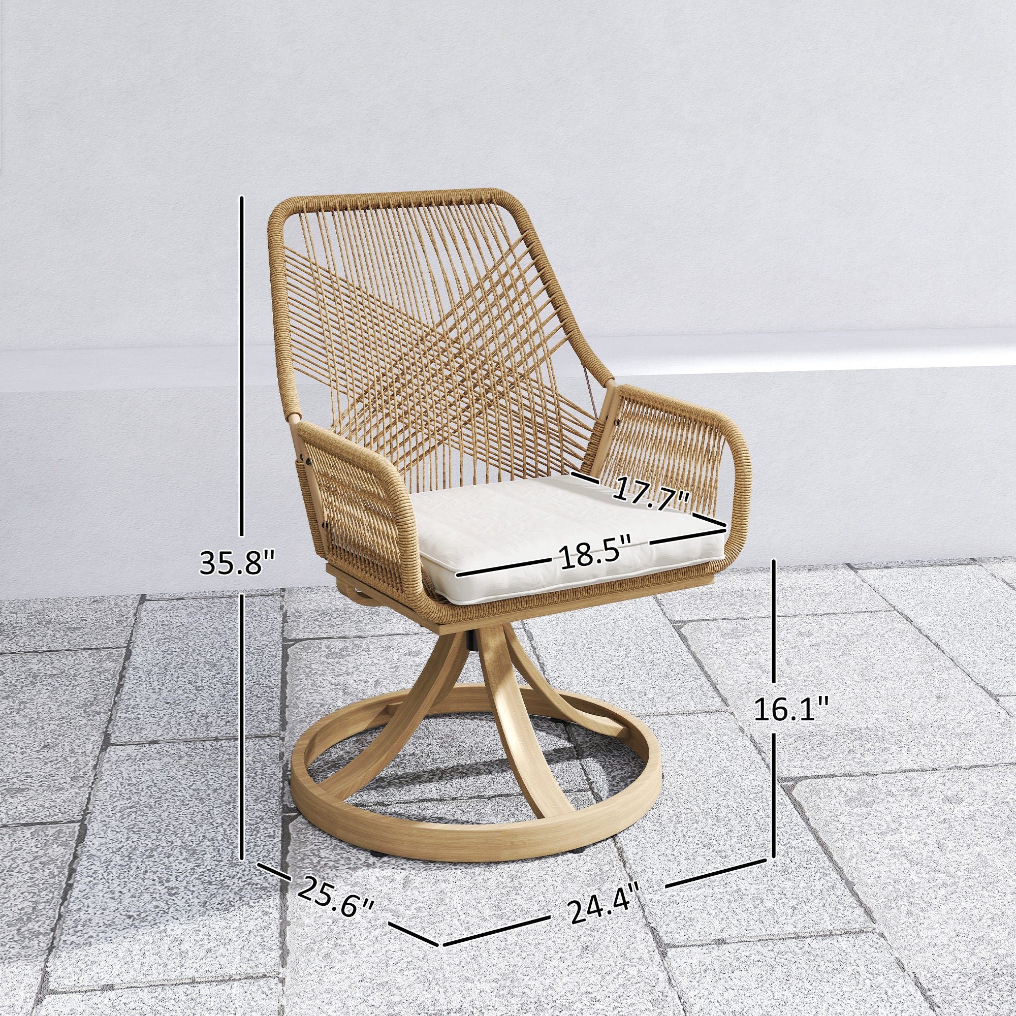 Patio Swivel Chairs Set of 2, Rattan Patio Dining Chairs with Soft Cushions for Backyard, Lawn, Porch, or Garden, Khaki