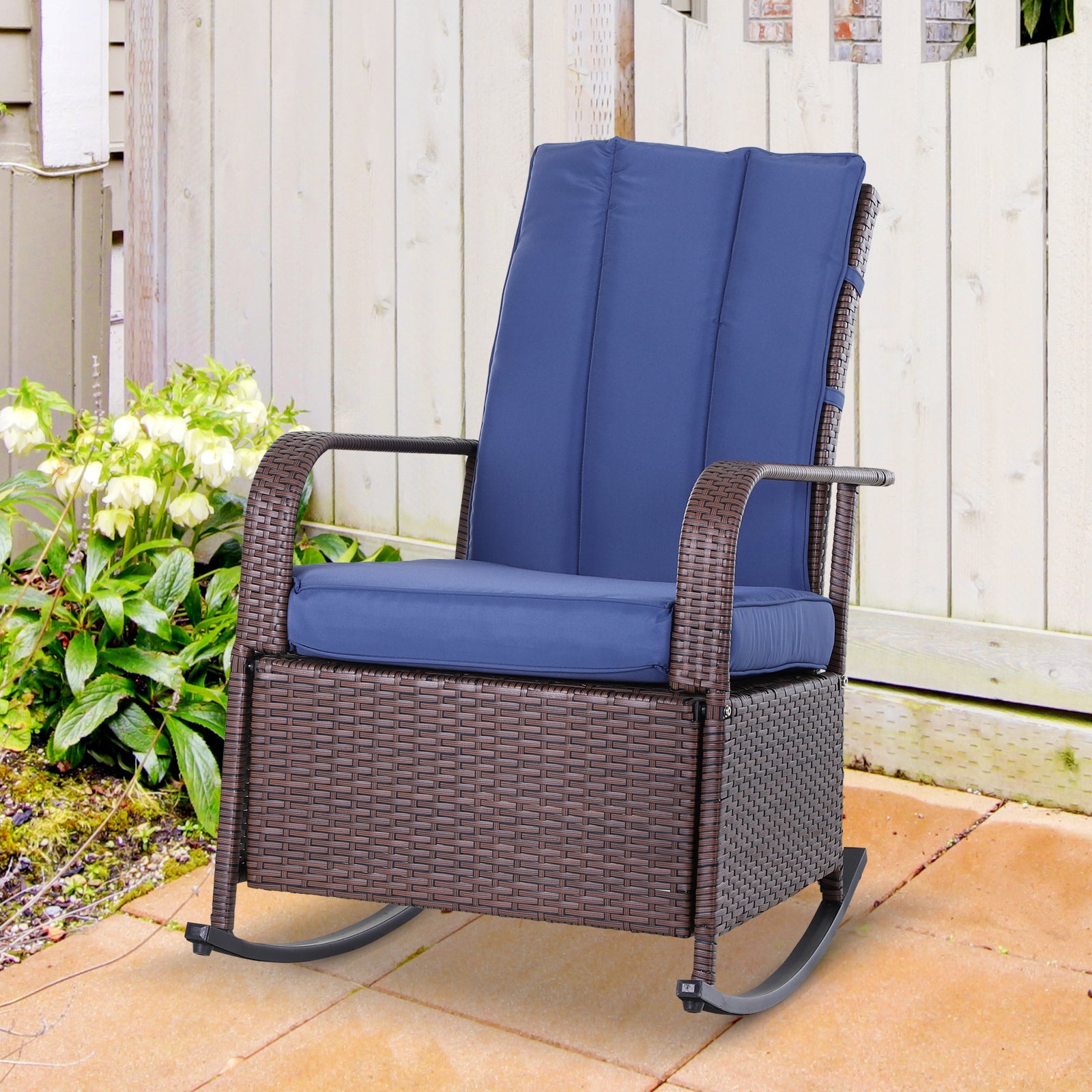PE Rattan Rocking Recliner with Footrest