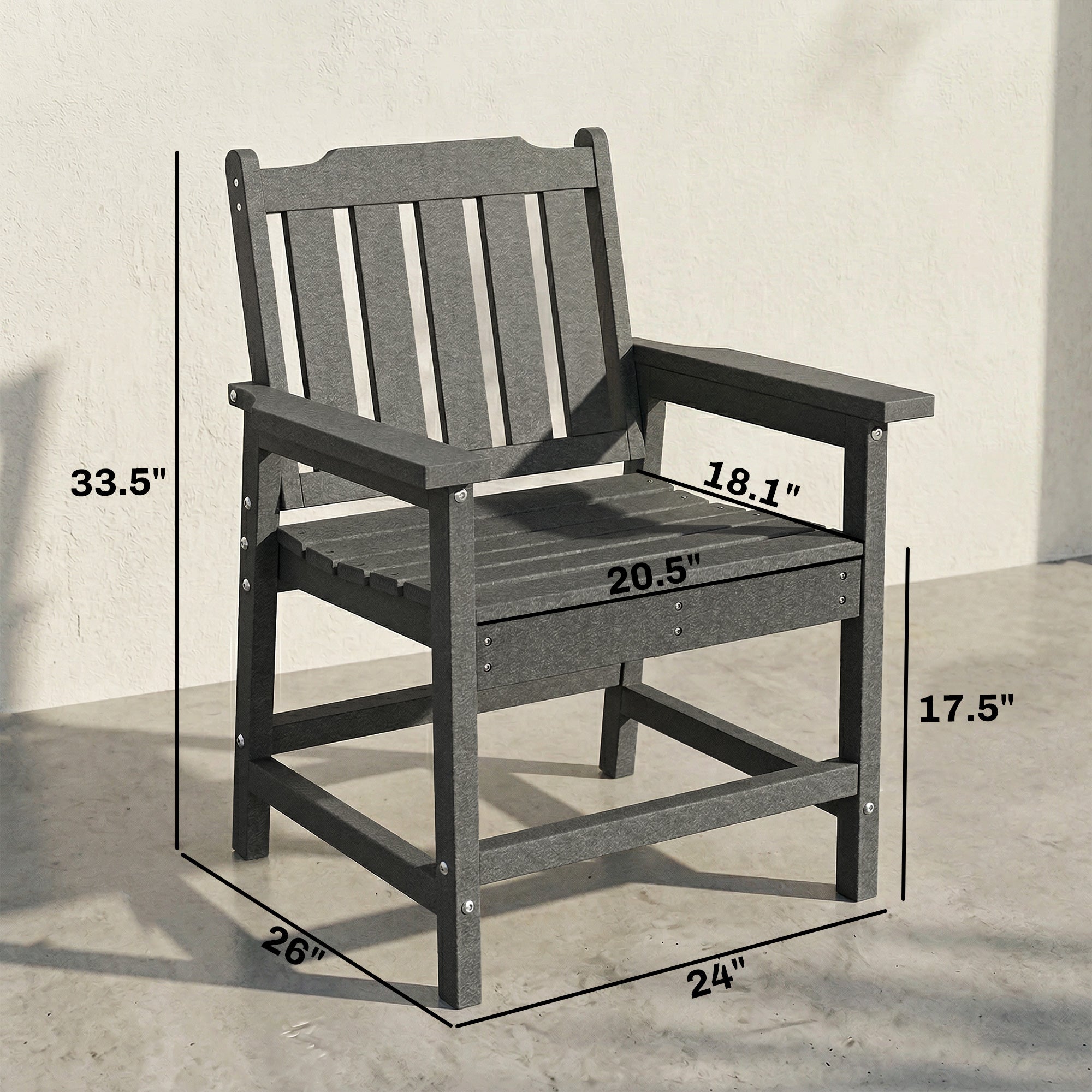 All-Weather Patio Chair, HDPE Patio Dining Chair, Heavy Duty Wood-Like Outdoor Furniture for Garden, Backyard, Deck, Porch, Lawn
