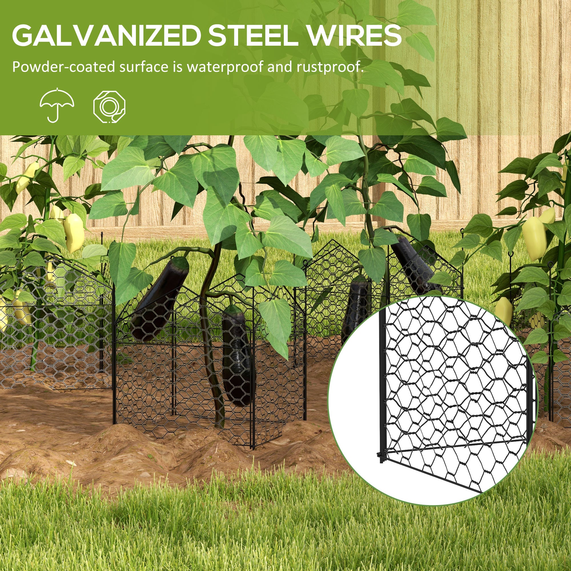 4 Pack Garden Cloches for Plants, 12" x 14" Metal Crop Cage Set, Plant Cages to Keep Animals Out, Black