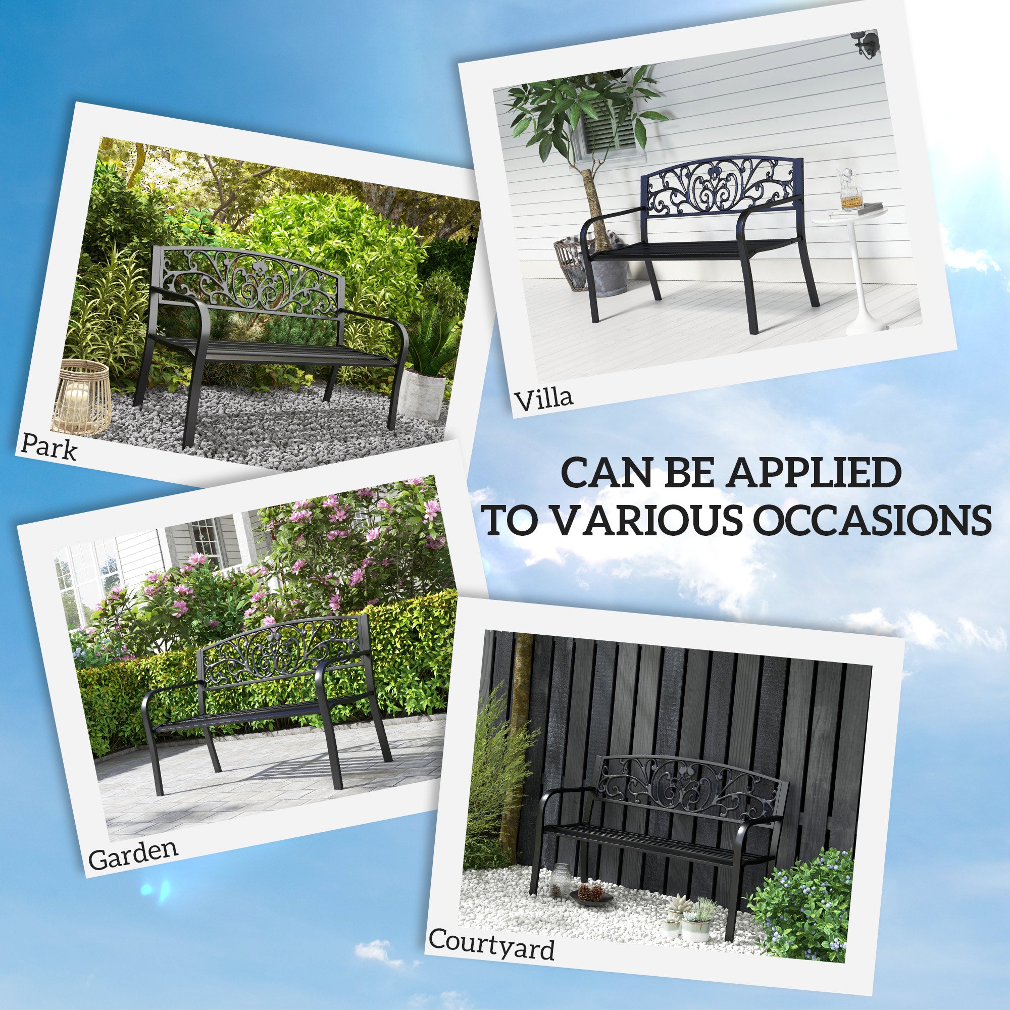 50" Blossoming Pattern Garden Decorative Patio Park Bench with Beautiful Floral Design & Relaxing Comfortable Build