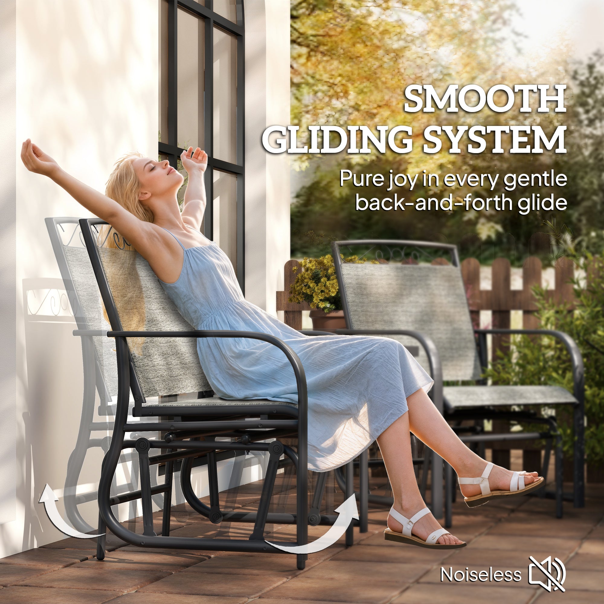 Outdoor Glider Chairs with Coffee Table, Patio 2-Seat Rocking Chair Swing with Breathable Sling for Backyard