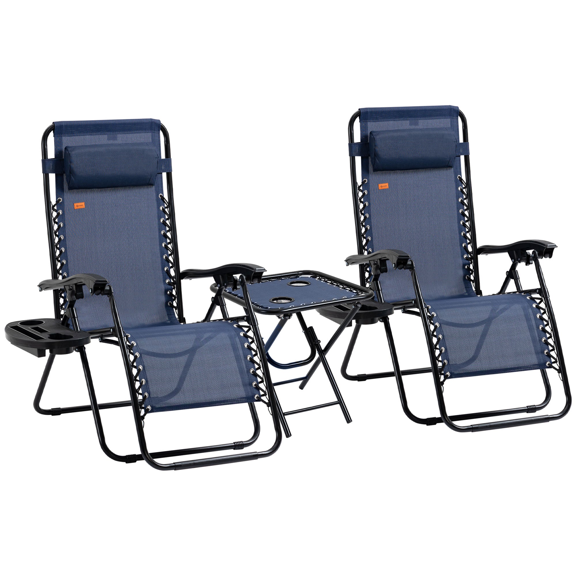 Zero Gravity Chair Set with Side Table, Folding Reclining Chair with Cupholders & Pillows, Adjustable Lounge Chairs for Pool, Backyard, Lawn, Beach