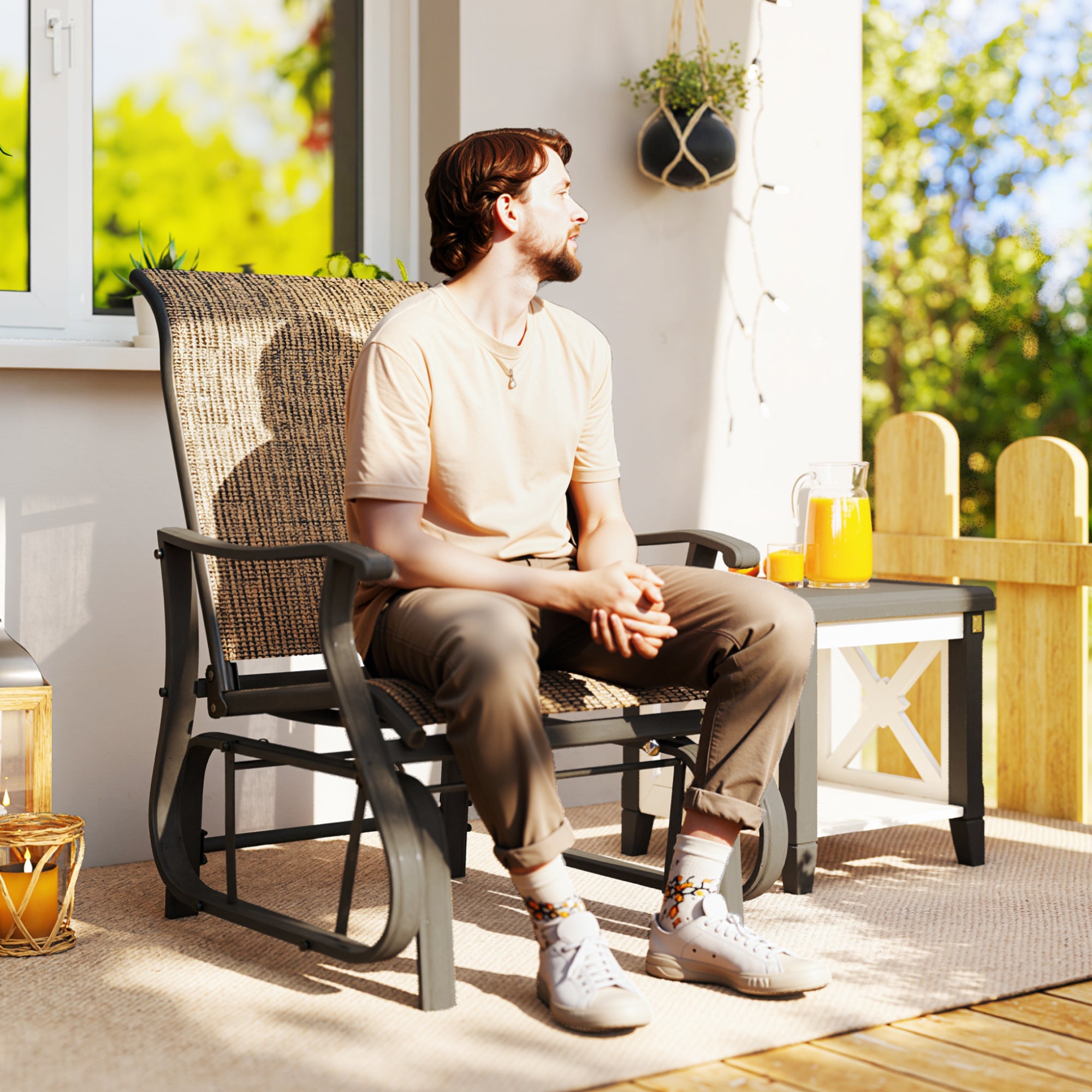 Outdoor Glider Chair Patio Glider Swing Chair with Mesh Seat, Steel Frame for Backyard, Garden, Porch