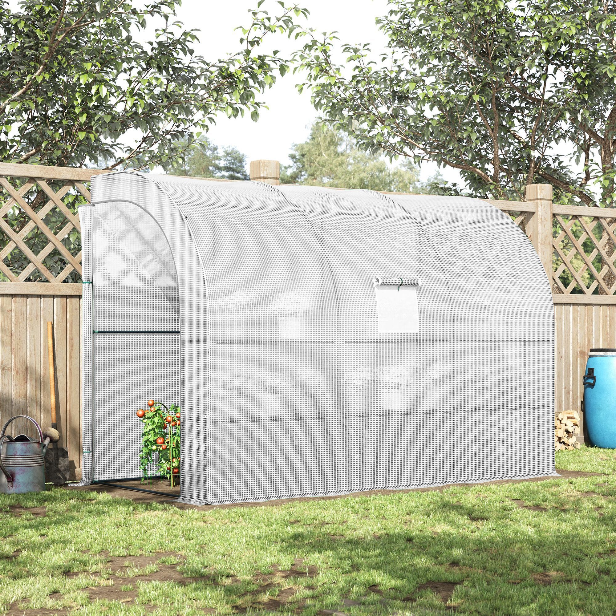 10' x 5' x 7' Outdoor Walk-In Greenhouse, Plant Nursery with Zippered Doors, PE Cover and 3 Wire Shelves