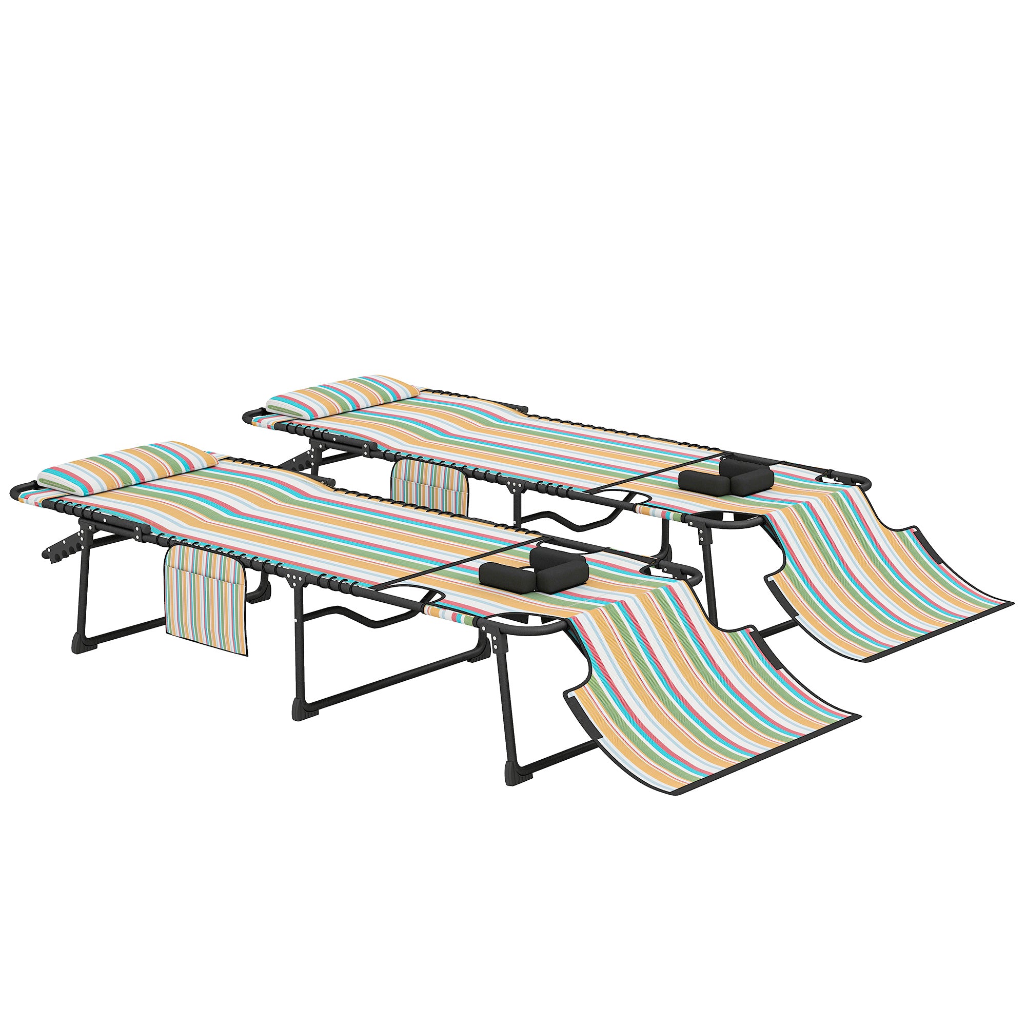 2 Piece Folding Chaise Lounge Pool Chairs with 5-level Reclining Back, Reading Hole, Side Pocket