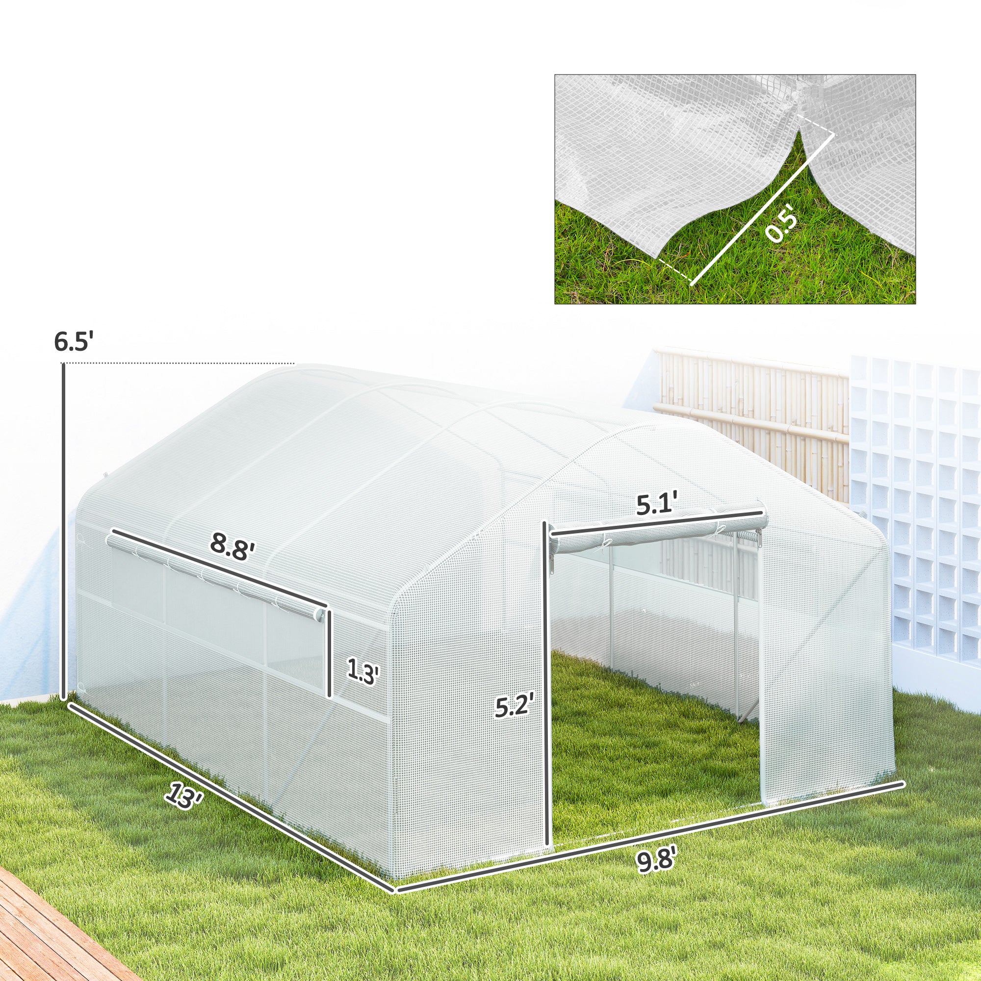 13' x 10' x 6.5' Tunnel Greenhouse Hoop House with Upgraded Galvanized Steel Frame and Large Windows