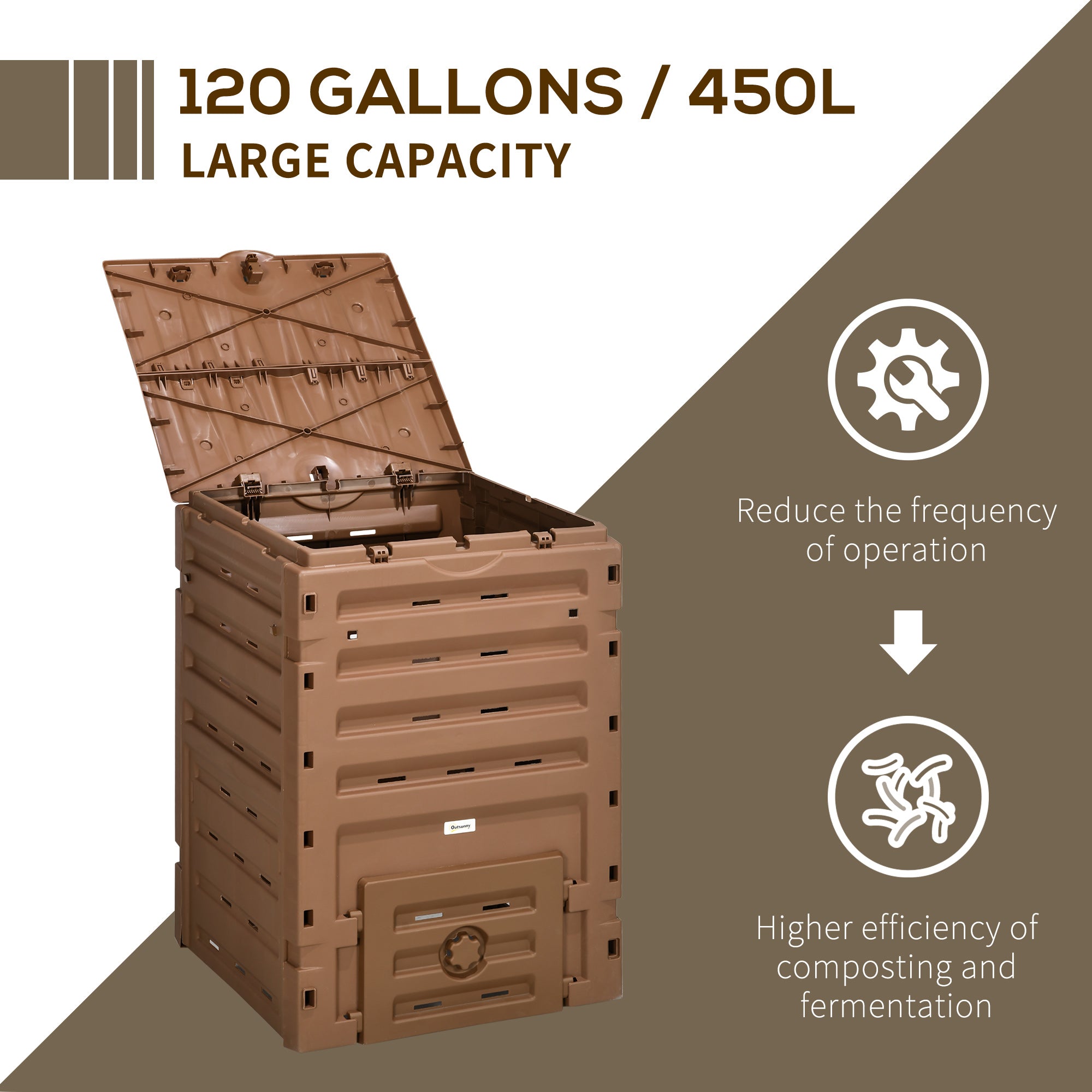 Garden Compost Bin, 120 Gallon (450L) Garden Composter, BPA Free, with 80 Vents and 2 Sliding Doors, Lightweight & Sturdy, Fast Creation of Fertile Soil