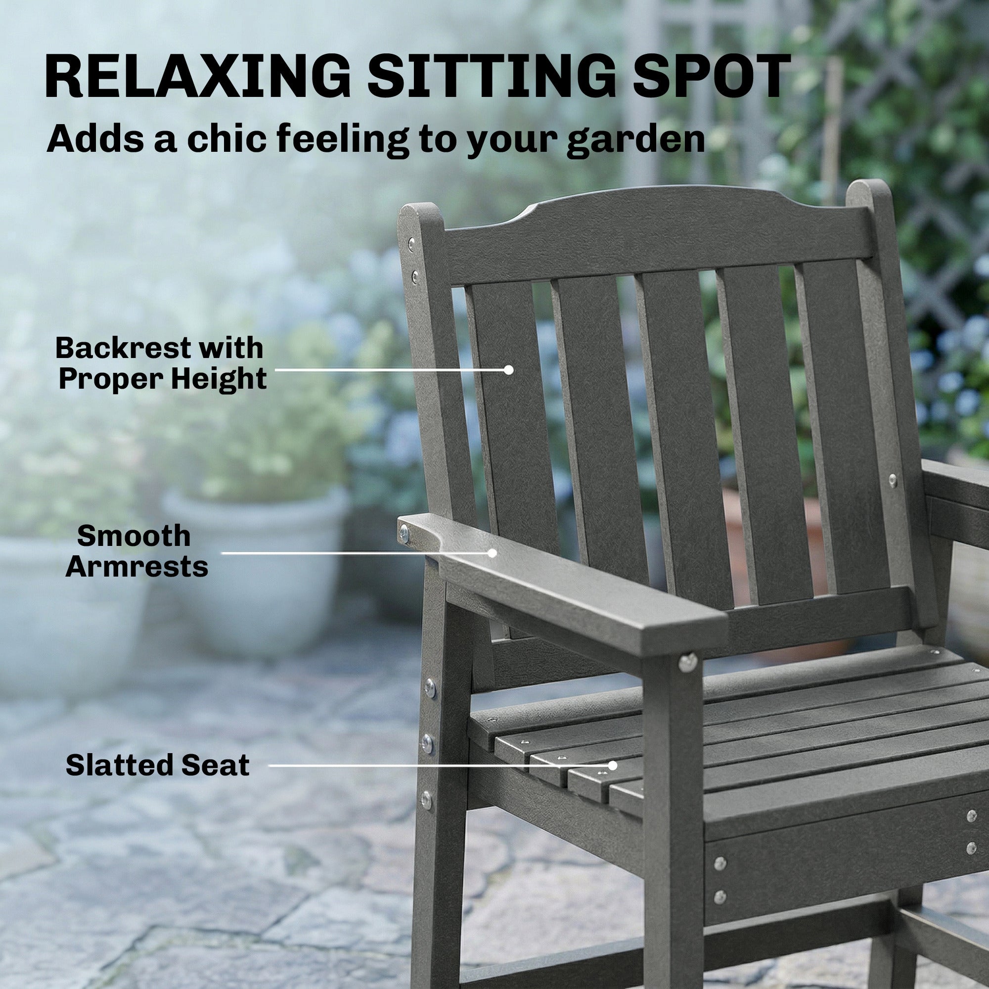 All-Weather Patio Chair, HDPE Patio Dining Chair, Heavy Duty Wood-Like Outdoor Furniture for Garden, Backyard, Deck, Porch, Lawn