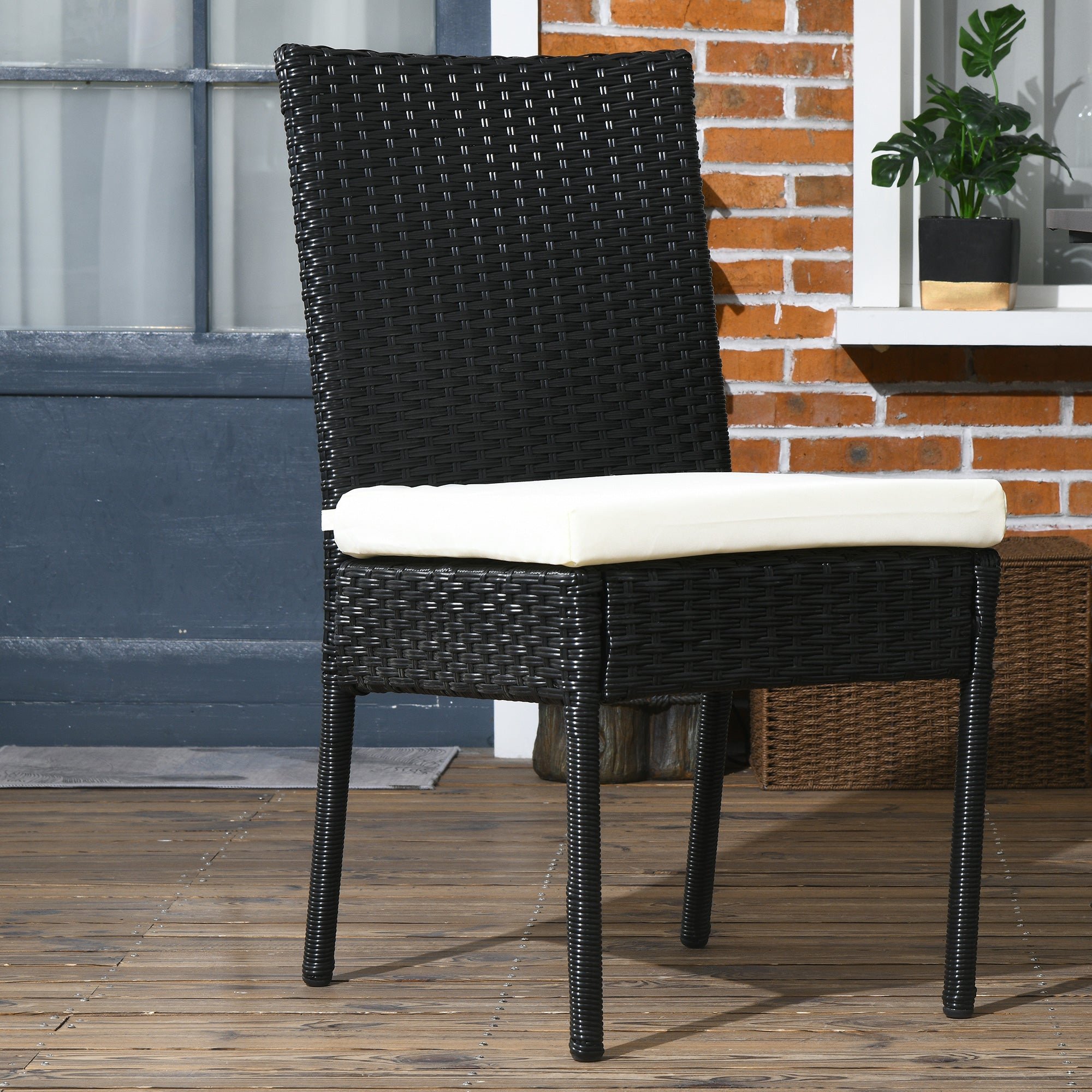 4 PE Rattan Outdoor Dining Chairs with Cushions, Patio Wicker Dining Chairs with Backrest