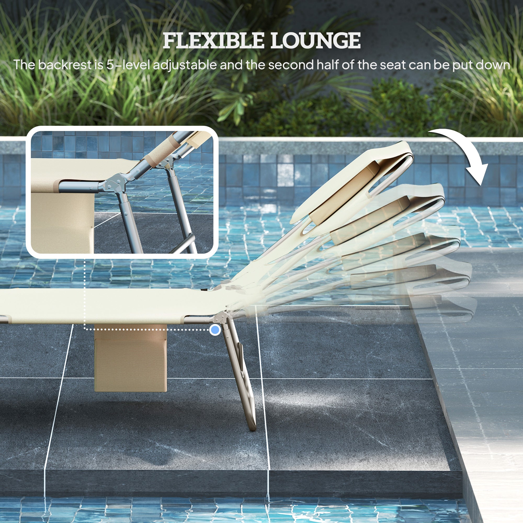 2 Tanning Chairs with Face Hole, 5-Level Adjustable Outdoor Chaise Lounge Chair with Pillow for Beach, Pool
