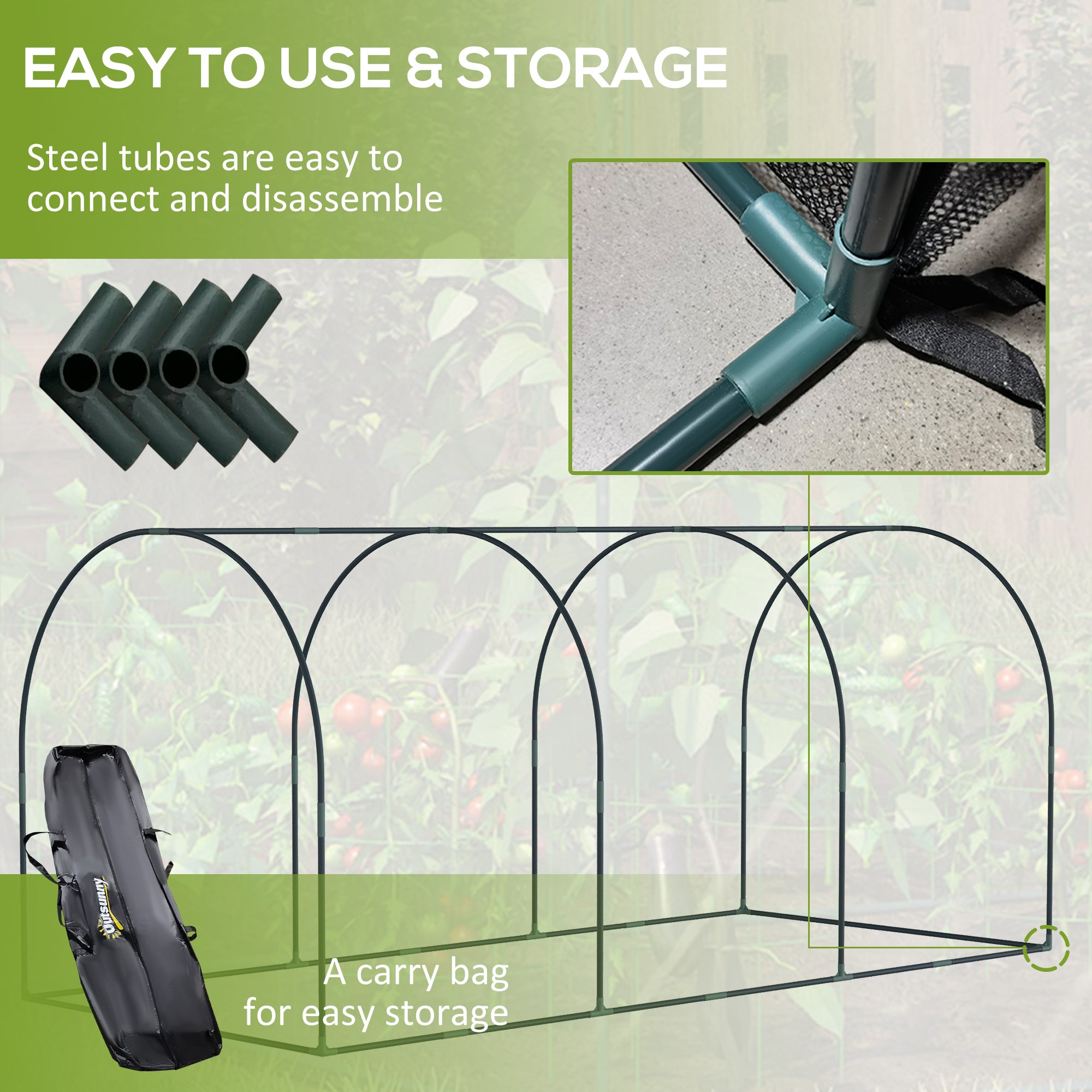 9' x 4' Crop Cage, Plant Protection Tent with Three Zippered Doors, Steel Frame, Storage Bag and 4 Ground Stakes, for Garden, Yard, Lawn