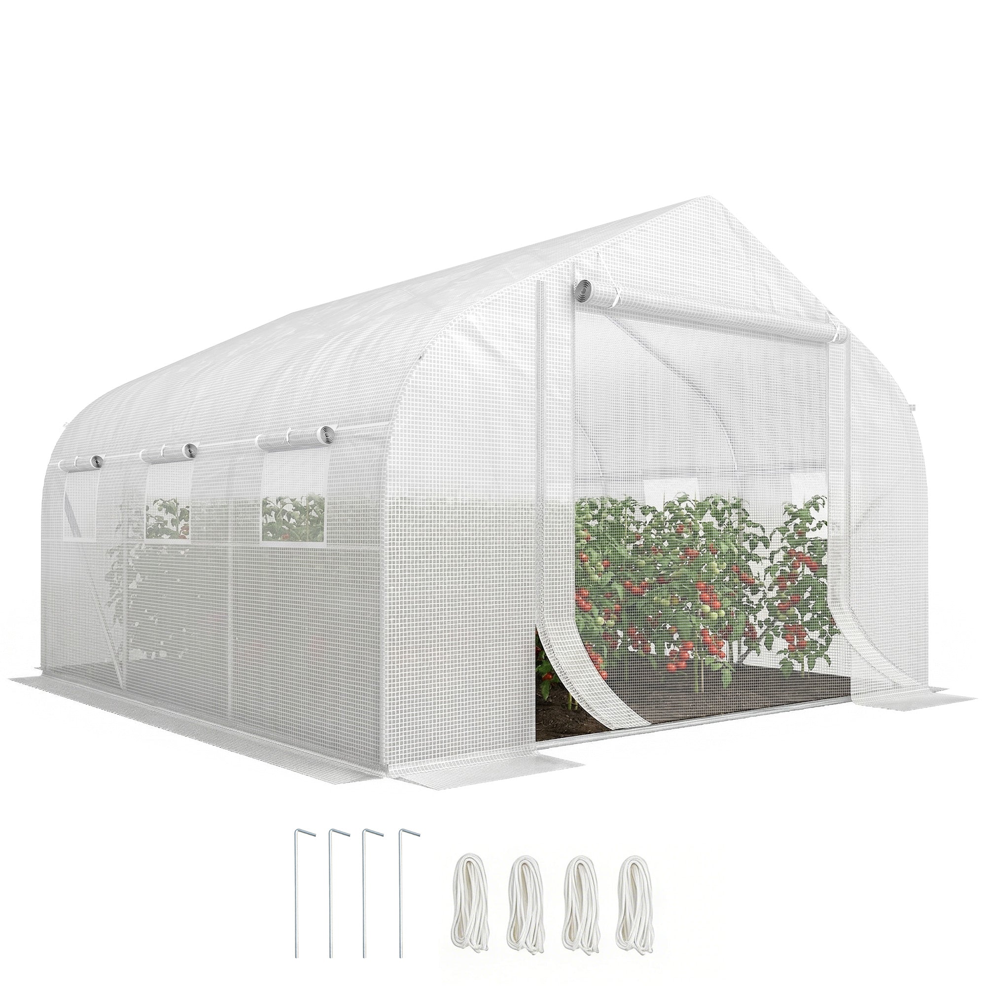 11.5' x 10' x 6.5' Walk-in Greenhouse, Tunnel Green House with Zippered Door and 6 Mesh Windows, Gardening Plant Hot House with Galvanized Steel Frame, White