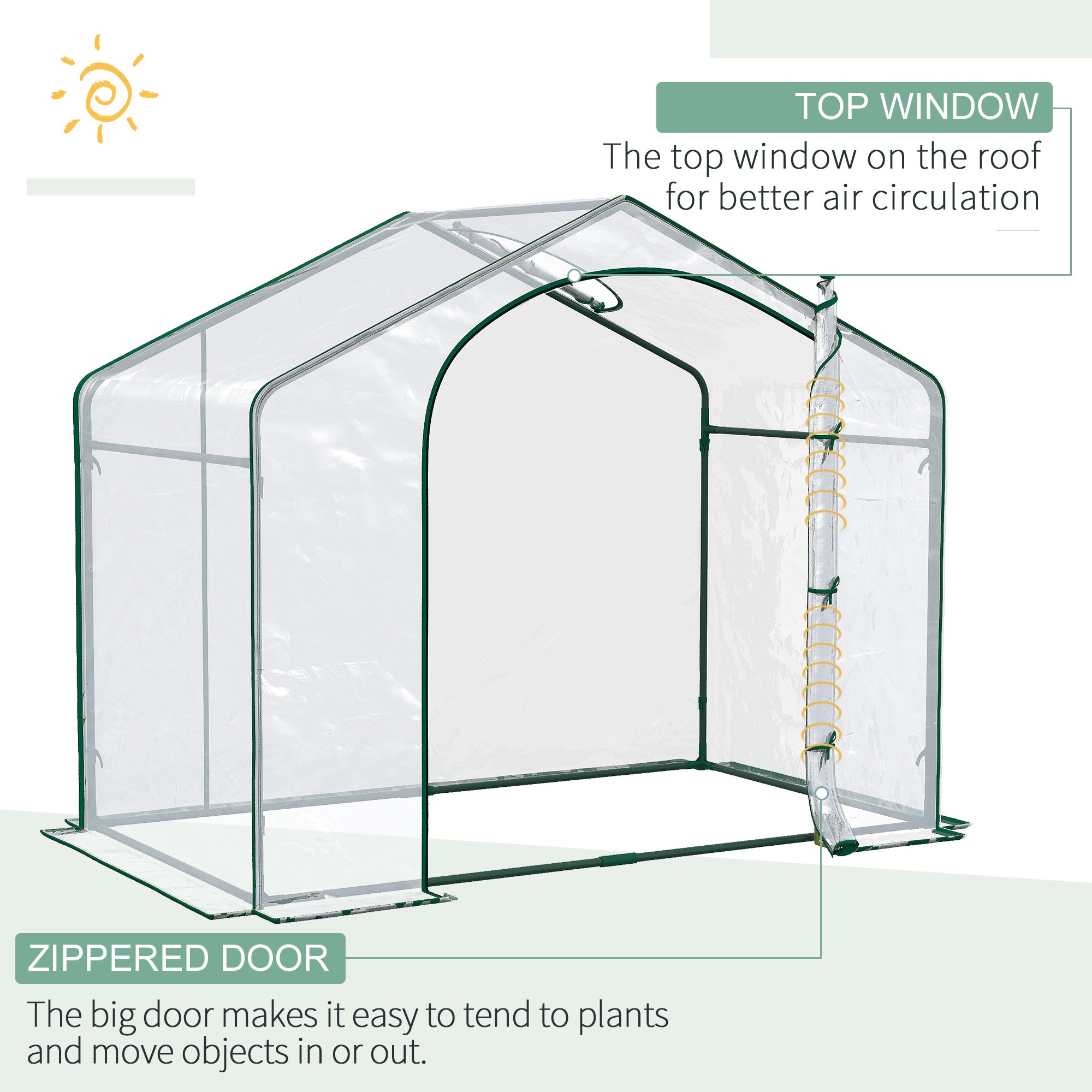 6' x 3' x 5' Portable Walk-in Greenhouse, Plastic Cover, Steel Frame Garden Hot House, Zipper Door, Top Vent for Flowers, Vegetables, Saplings, Tropical Plants, Clear