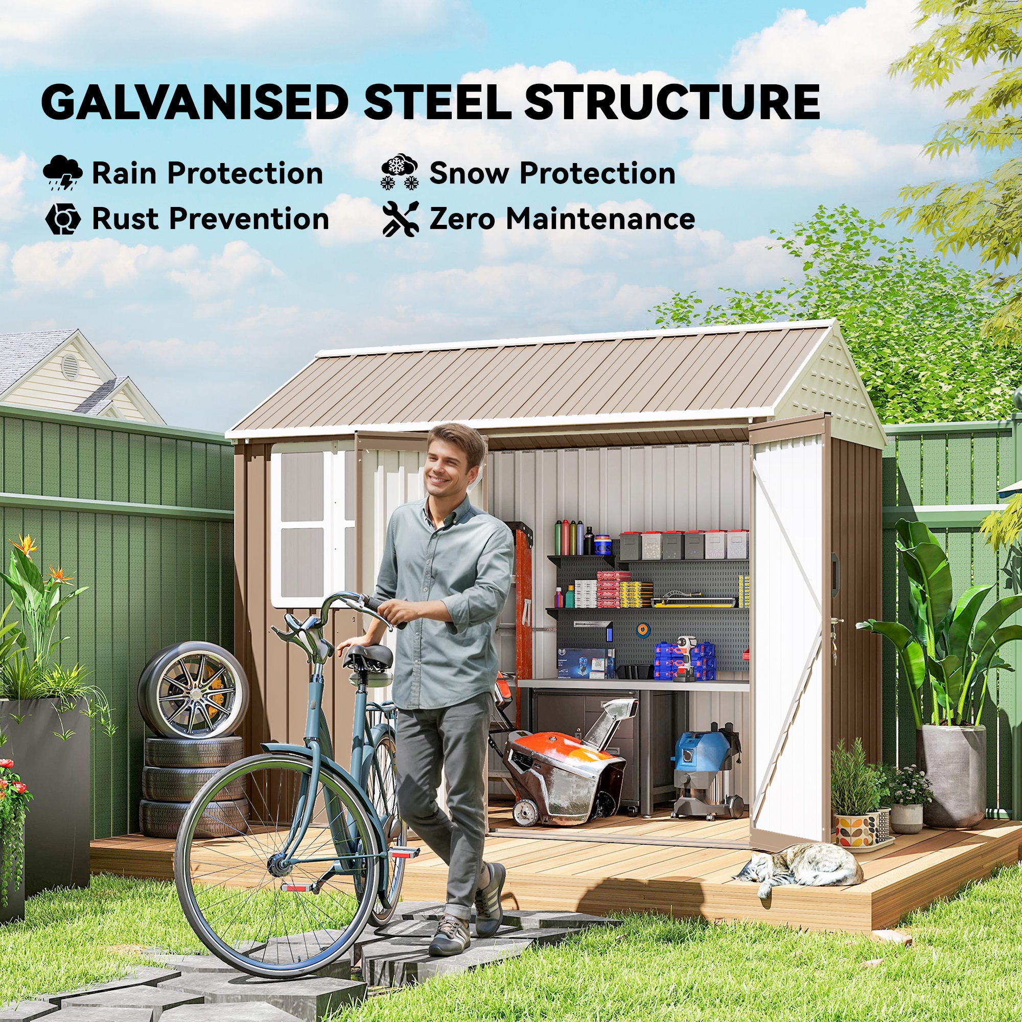 8' x 5.5' Metal Garden Storage Shed, Extra Large Outdoor Tool Storage House w/Lockable Doors, Window, Air Vents