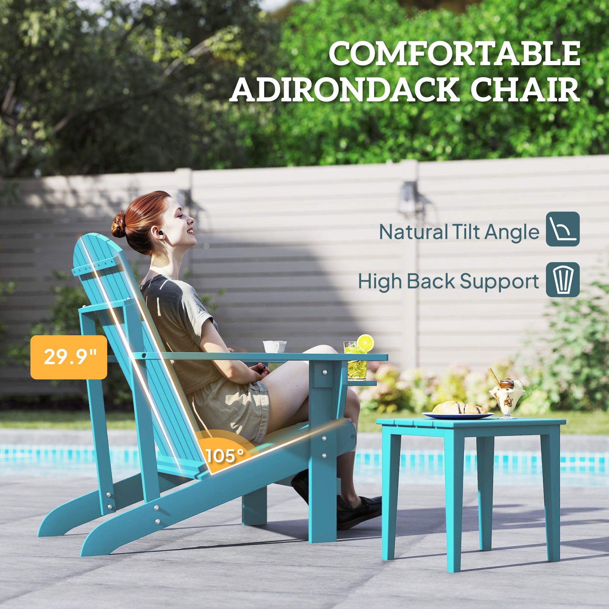 Oversized Adirondack Chair, Outdoor Fire Pit and Porch Seating, Classic Log Lounge w/ Built-in Cupholder