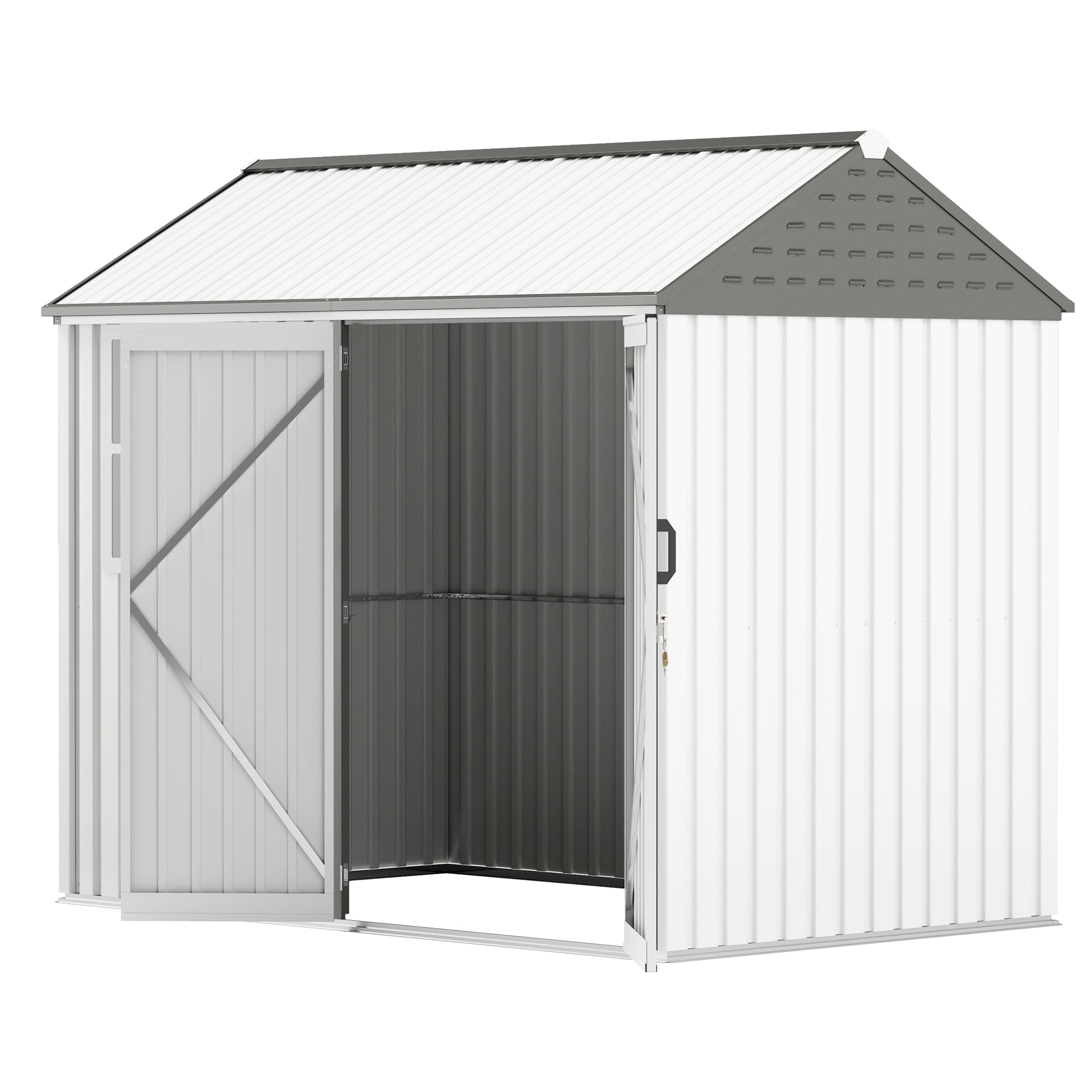 8' x 5.5' Metal Garden Storage Shed, Extra Large Outdoor Tool Storage House w/Lockable Doors, Window, Air Vents