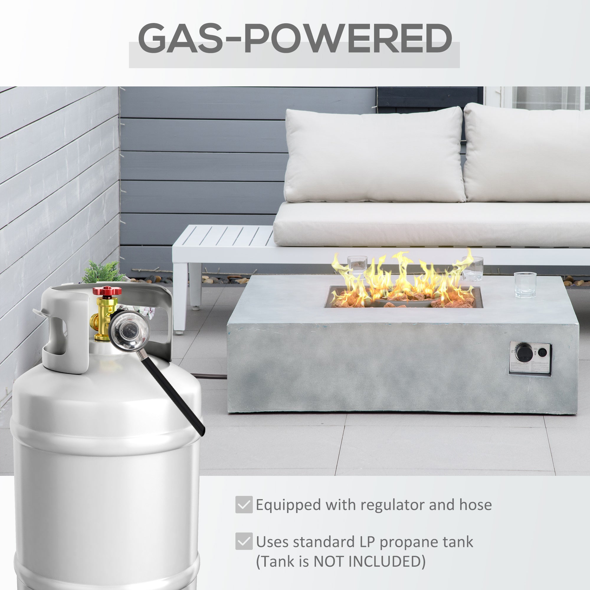 Outdoor Propane Fire Pit Table Faux Grey Ledge Stone 42-inch Square Gas Fire Pit Table, 50,000BTU Auto Ignition Gas Firepits with Protective Cover, Lava Rocks, CSA Certification for Outdoor, Grey