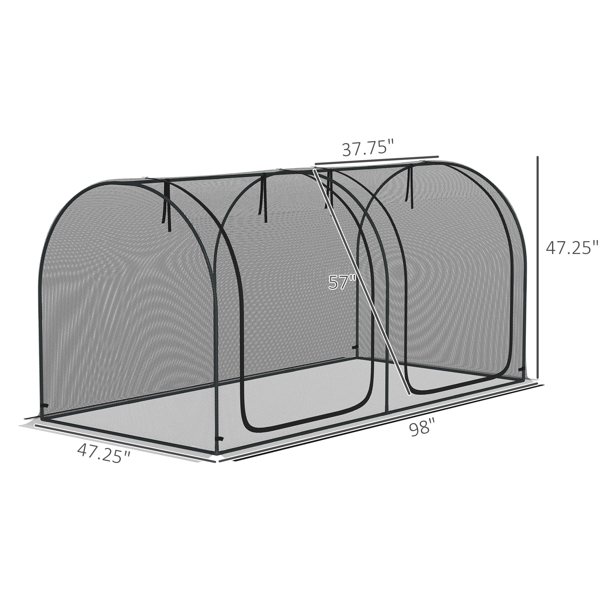 8' x 4' Crop Cage, Plant Protection Tent with Two Zippered Doors, Steel Frame, Storage Bag and 4 Ground Stakes, for Garden, Yard, Lawn