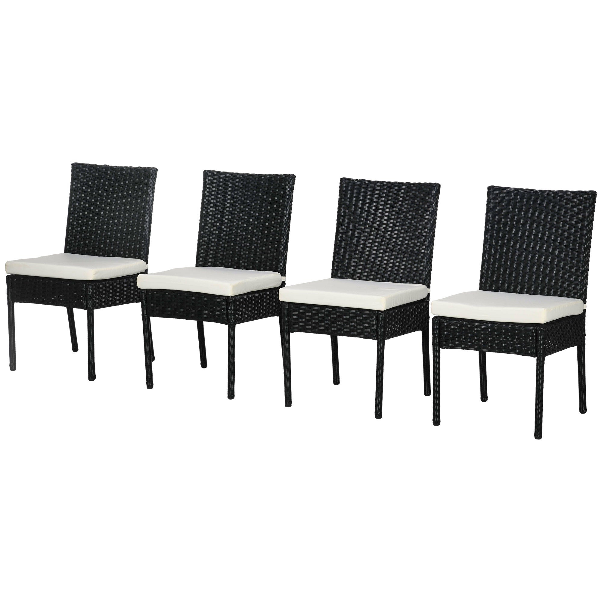 4 PE Rattan Outdoor Dining Chairs with Cushions, Patio Wicker Dining Chairs with Backrest