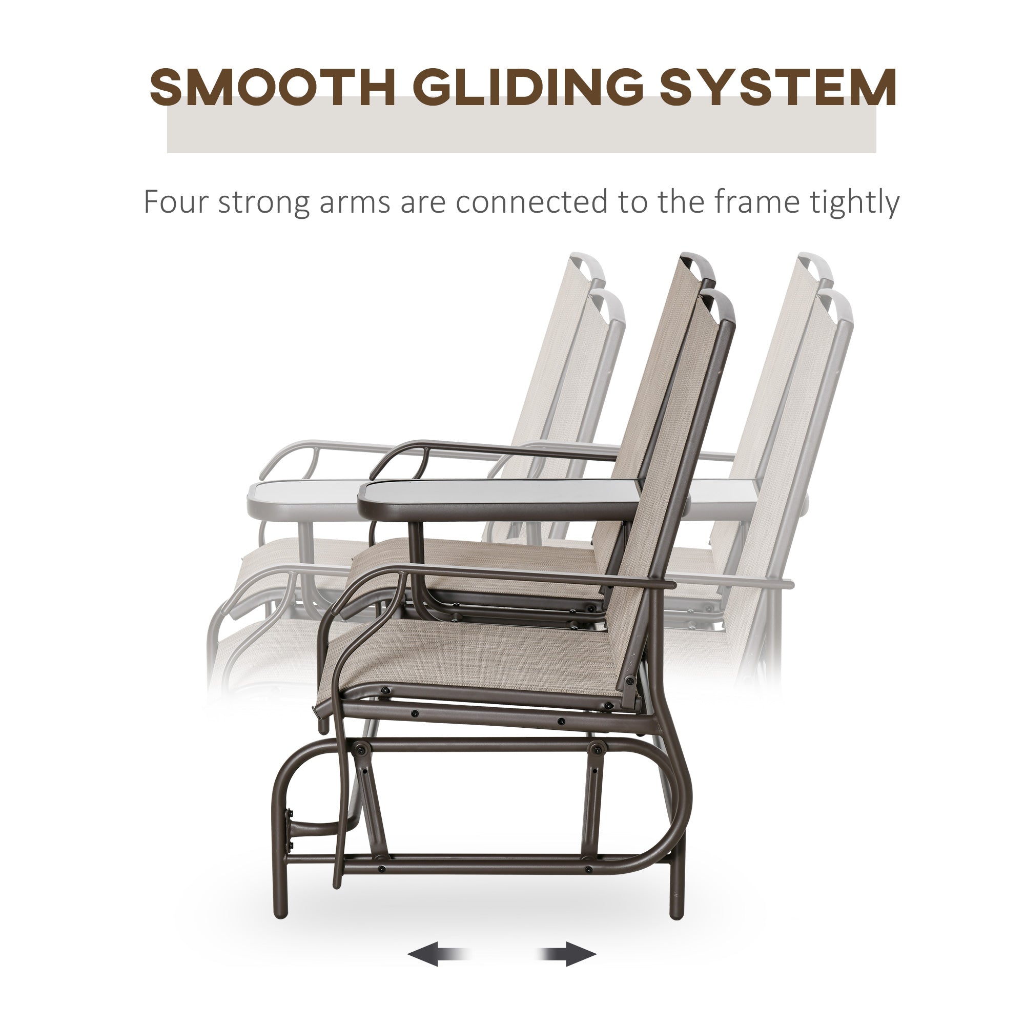 2-Seat Outdoor Glider Swing, Center Coffee Table and Independent Chairs, Supports Up to 352 lbs., Loveseat with Breathable Sling for Backyard, Garden, and Porch