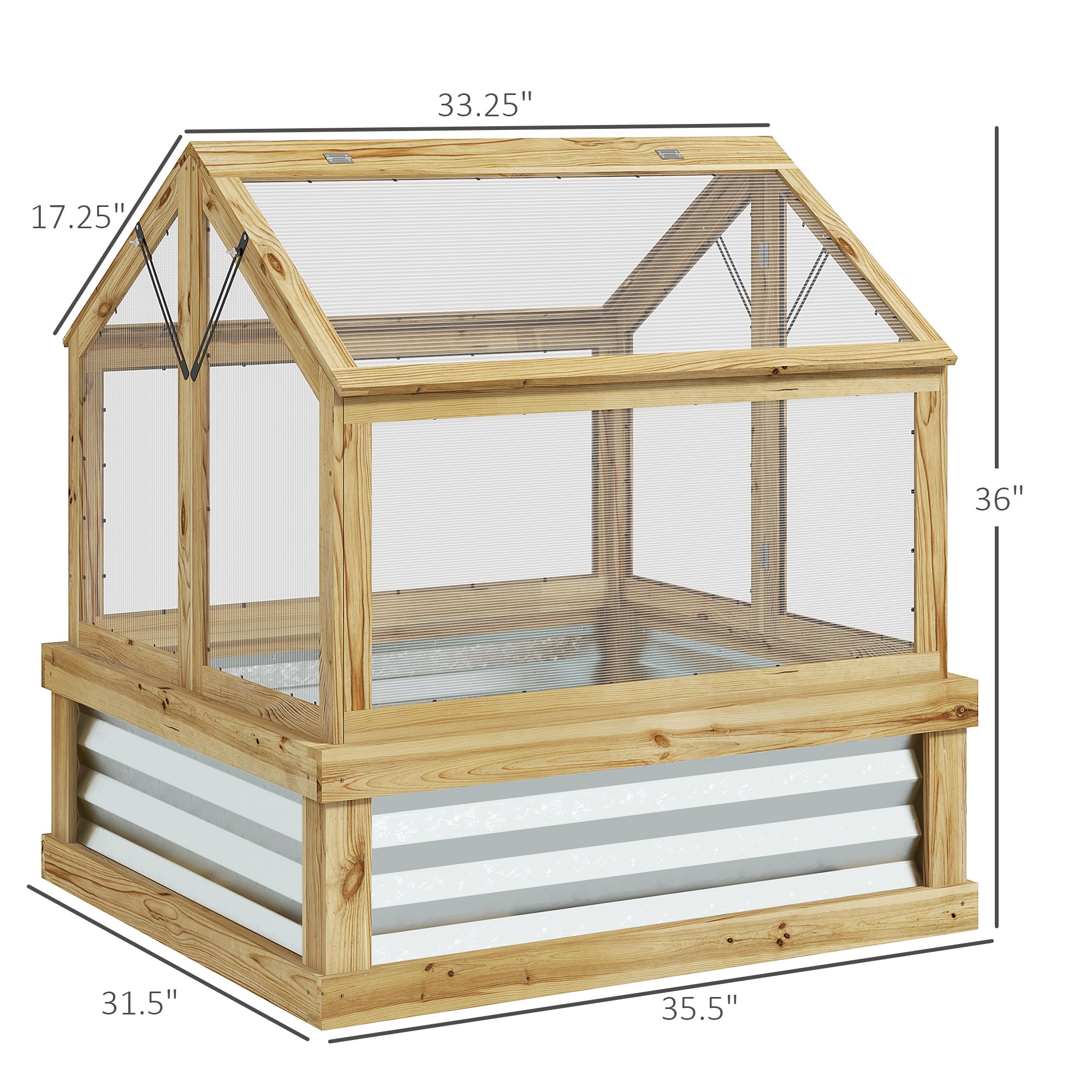 Raised Garden Flower Bed Kit with Greenhouse, Wooden Cold Frame Planter, 35.5" x 31.5" x 36"