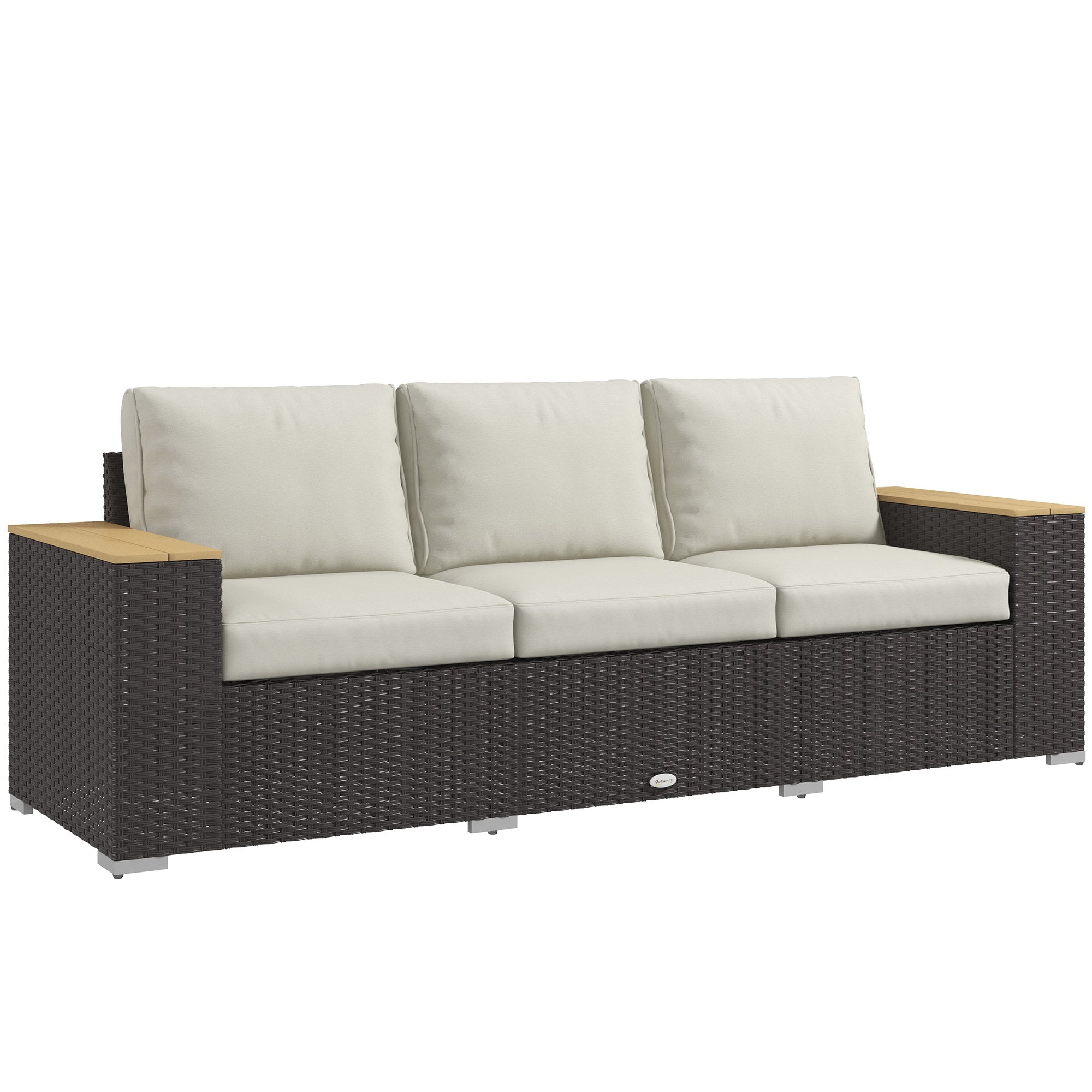 3-Seat Outdoor Patio Sofa, PE Wicker Outdoor Couch with Extra Wide Deep Seat, Wide Armrests 4" Cushions