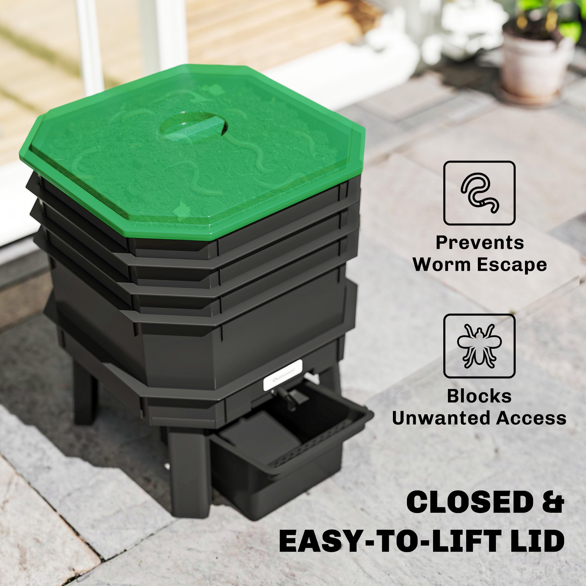 4-Tray Worm Composter Bin, 7.4 Gal Outdoor & Indoor Worm Composter for Recycling Food Waste
