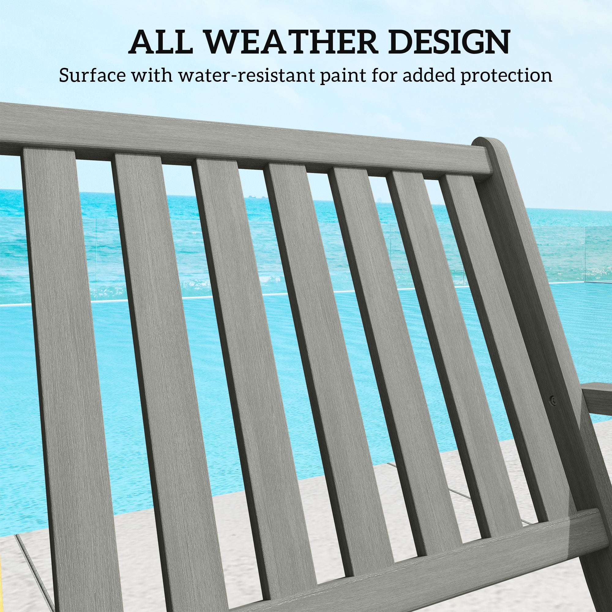 2-Person Foldable Wood Outdoor Bench with Backrest and Armrests for Garden, Porch, Park, Balcony