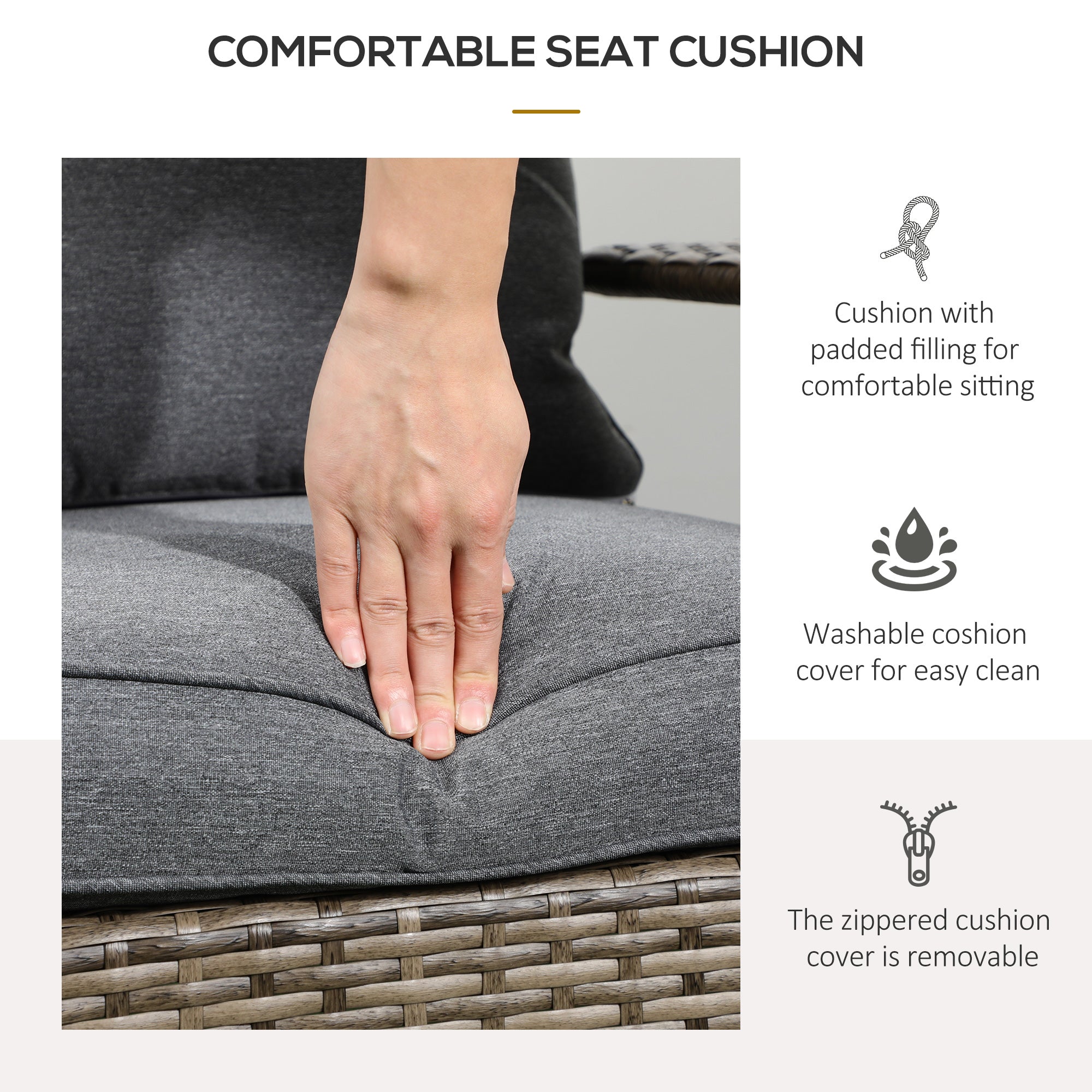 Patio Wicker Adirondack Chair, Outdoor All-Weather Rattan Fire Pit Chair w/ Soft Cushions, Tall Curved Backrest and Comfortable Armrests for Deck or Garden, Mixed Tan/Dark Gray