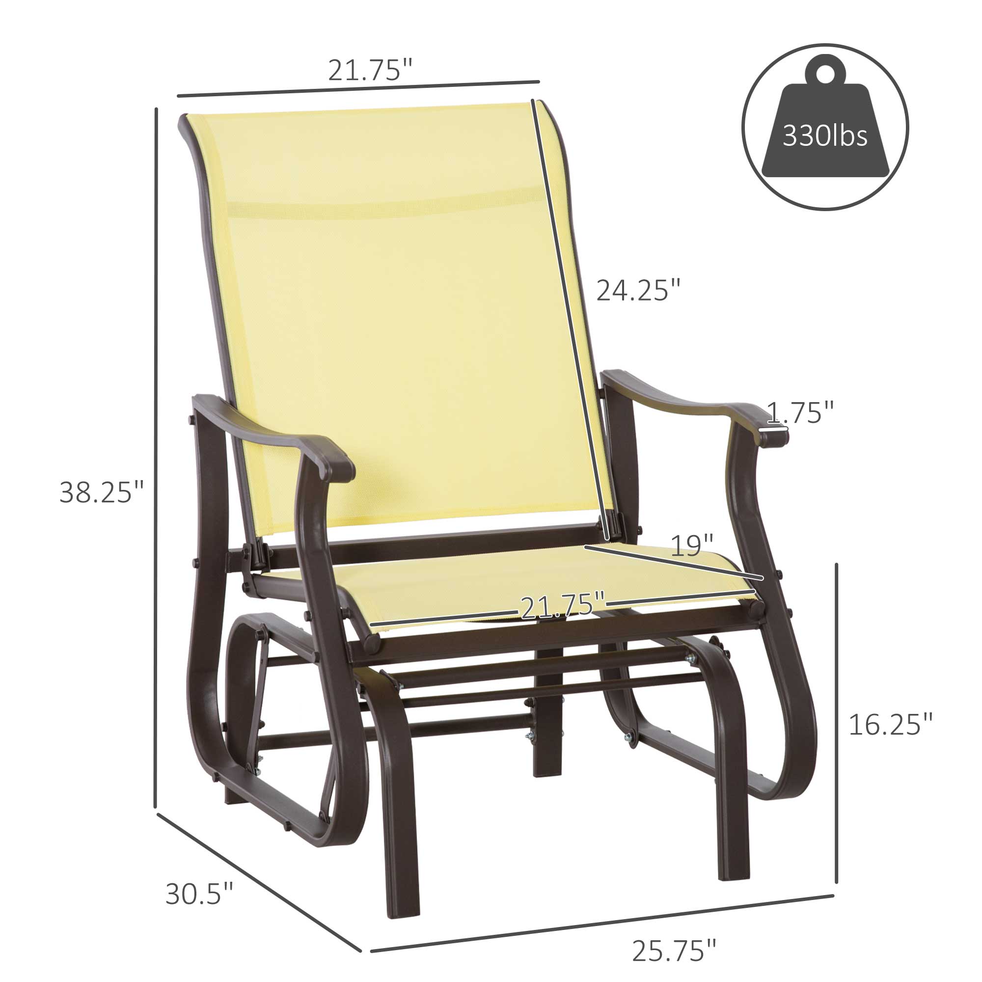 Outdoor Glider Chair, Gliders for Outside Patio with Steel Frame and Mesh Fabric for Backyard, Garden, and Porch