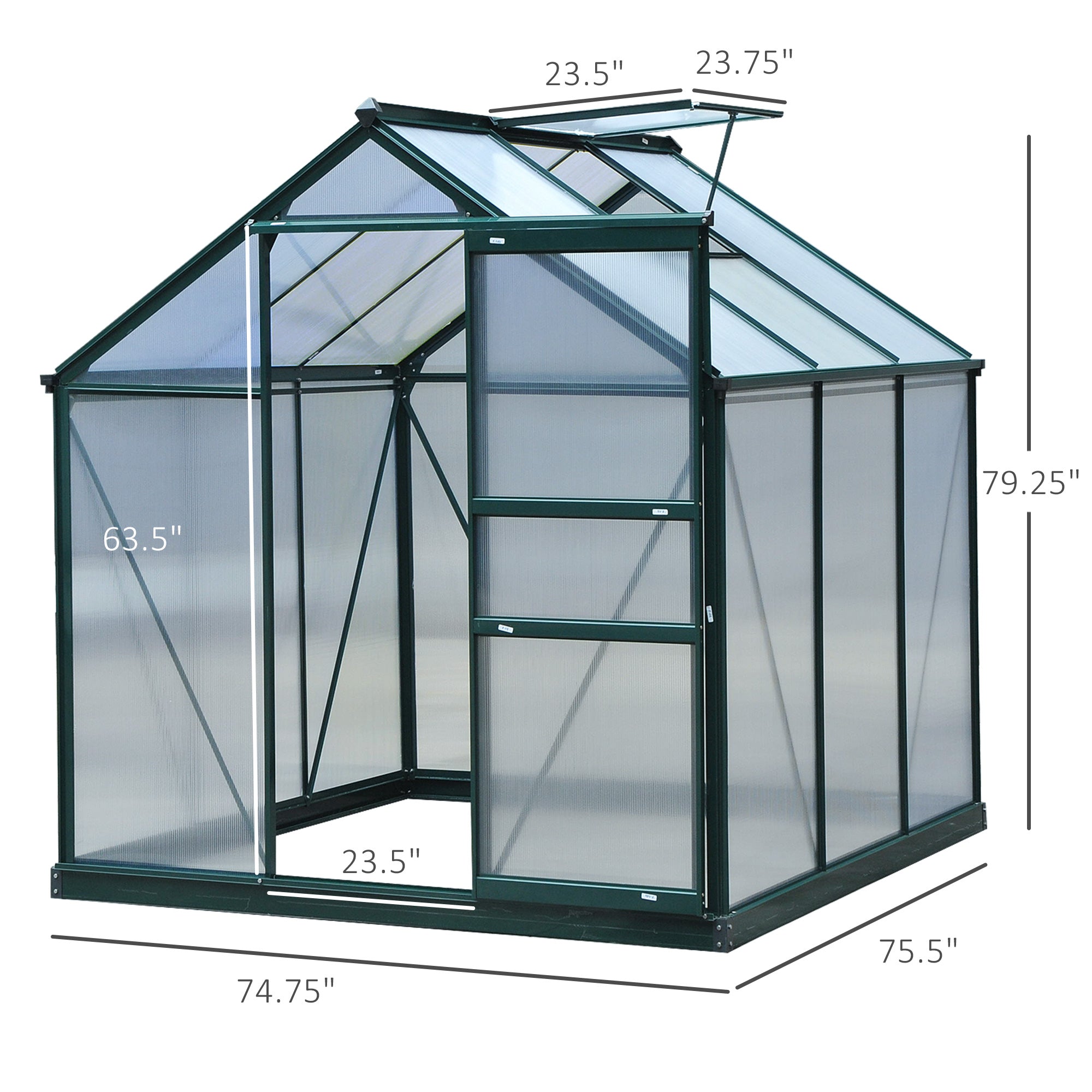 6' x 6' Greenhouse for Outdoors, Polycarbonate Greenhouse with Rain Gutter and Roof Vent, Aluminum Walk-in Green Houses for Outside for Patio Backyard Garden, Dark Green