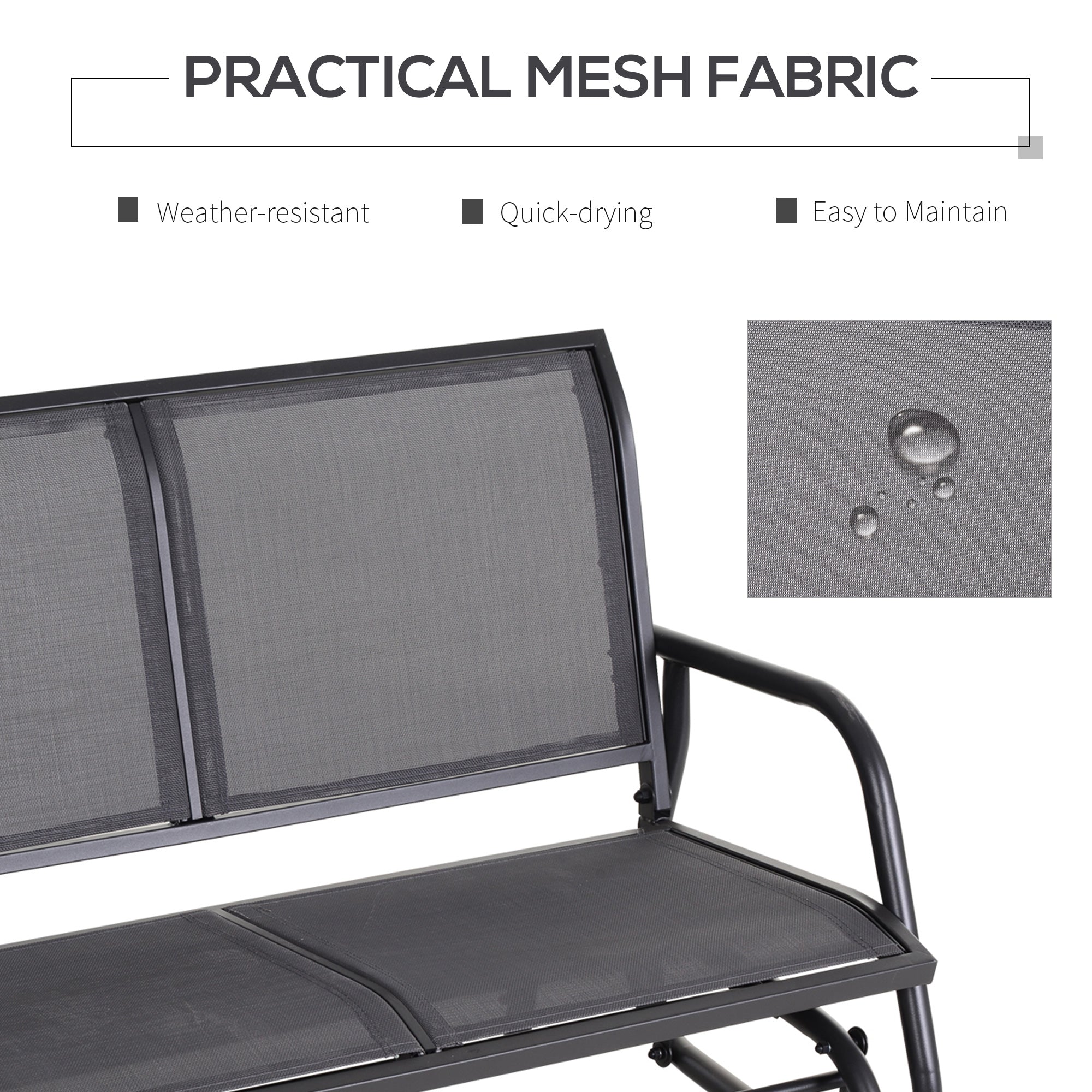 2-Person Outdoor Glider Bench, Patio Double Swing Rocking Chair Loveseat w/Powder Coated Steel Frame for Backyard Garden Porch