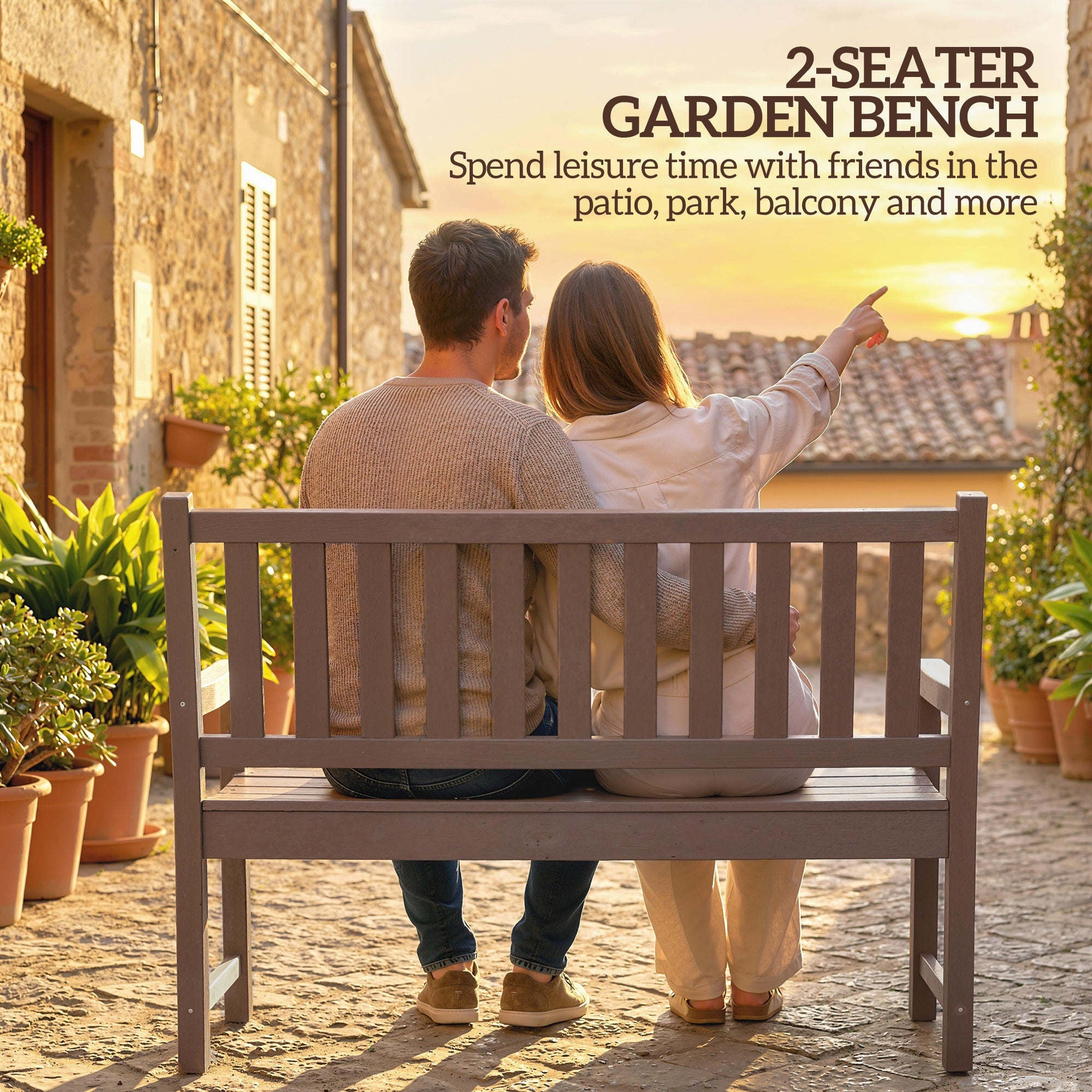 2-Person Garden Bench, HDPE Outdoor Bench with 530 lbs Capacity, Curved Seat for Backyard, Park, Porch, Lawn