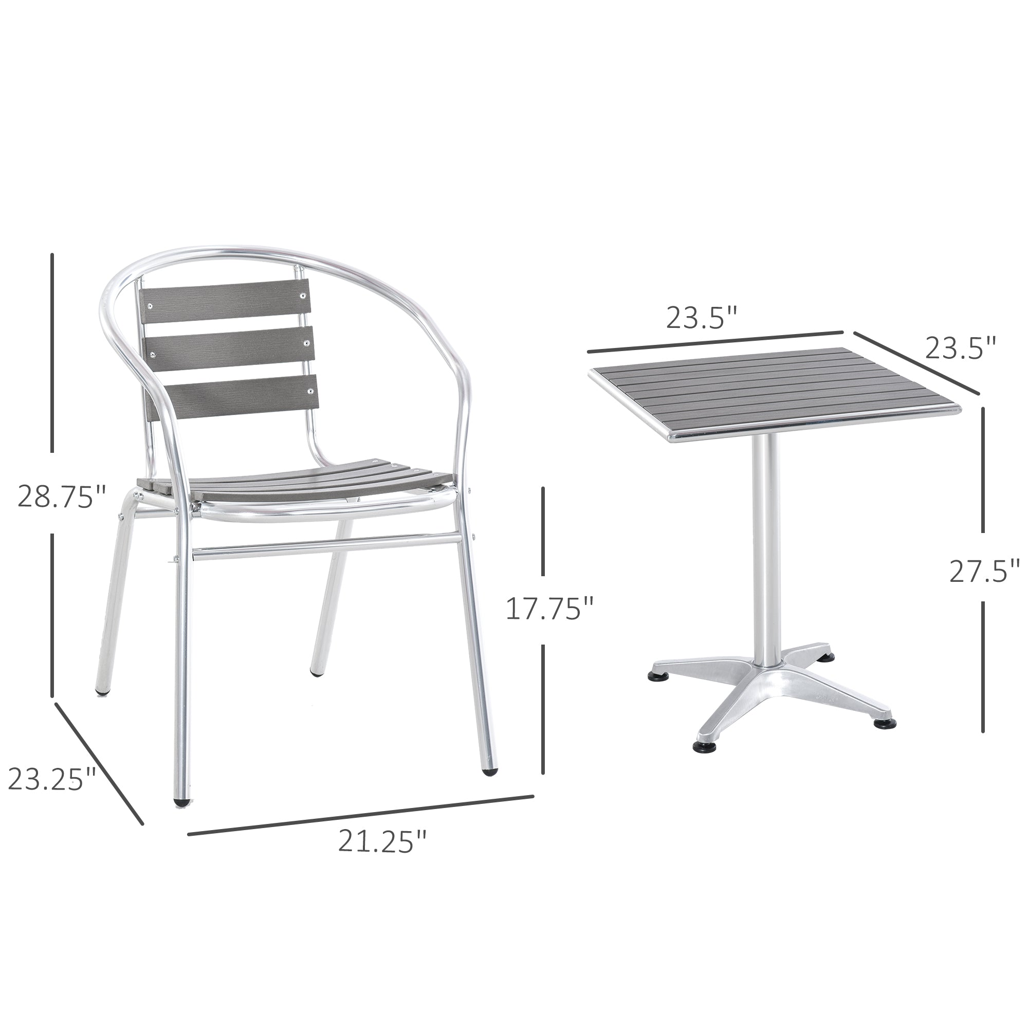 3-Piece Outdoor Patio Bistro Table Set with Aluminum Frame, Woodgrain-Style Tabletop & Draining Slat Design