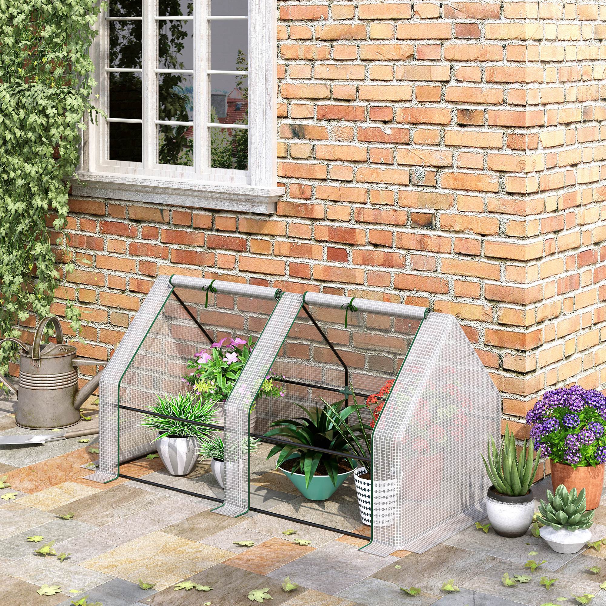 Portable Mini Greenhouse, Outdoor Garden with Large Zipper Doors and Water/UV PE Cover, 6' x 3' x 3'