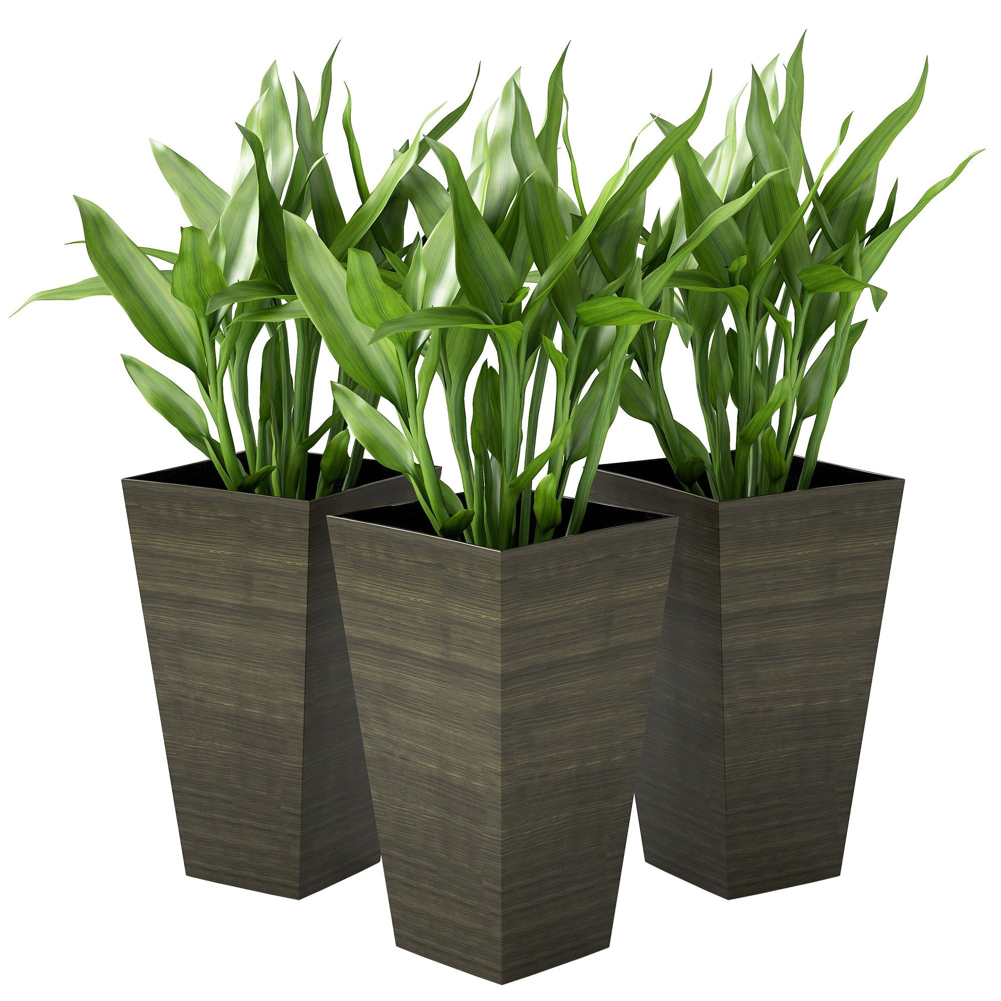 Set of 3 Tall Planters, 28" Outdoor Planter w/ Drainage Holes, Faux Wood Plastic Flower Pots