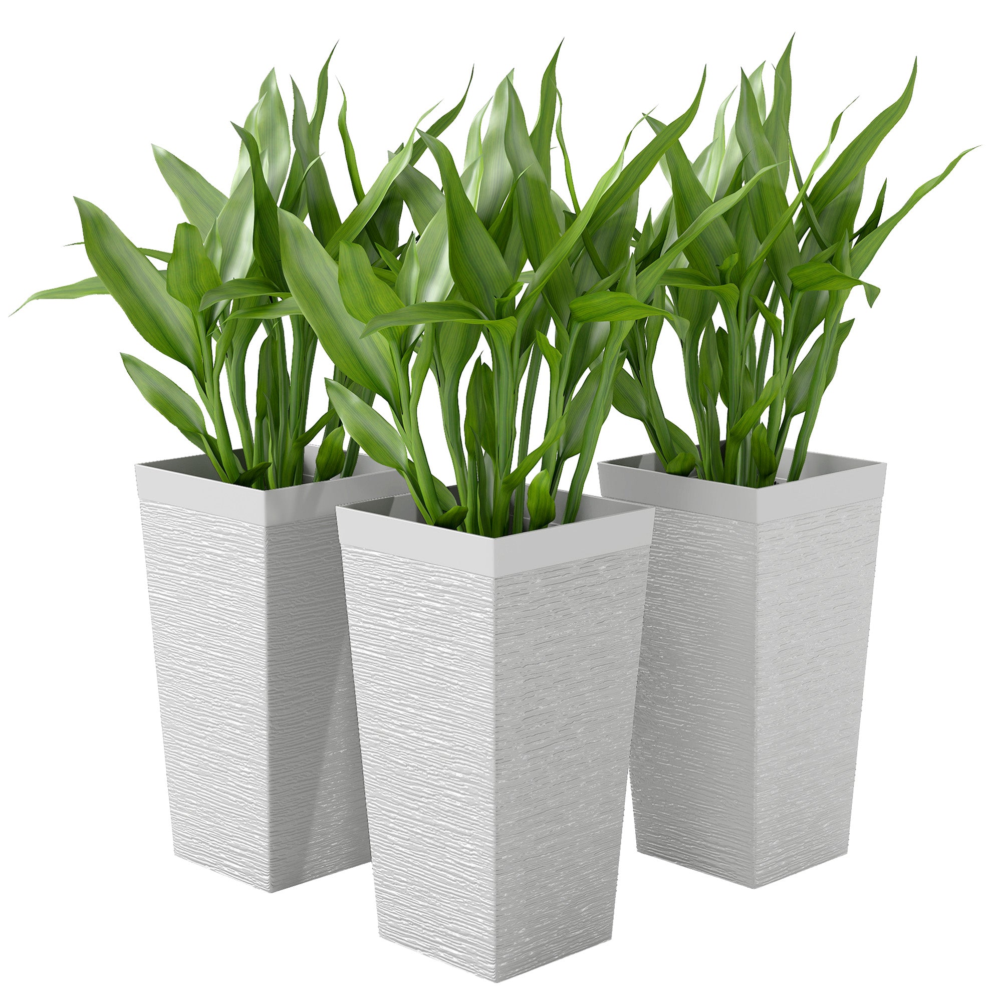 22.8 Inch Set of 3 Outdoor Planters with Stone Finish and Wheels, Stackable Tapered Planters with Drainage Hole